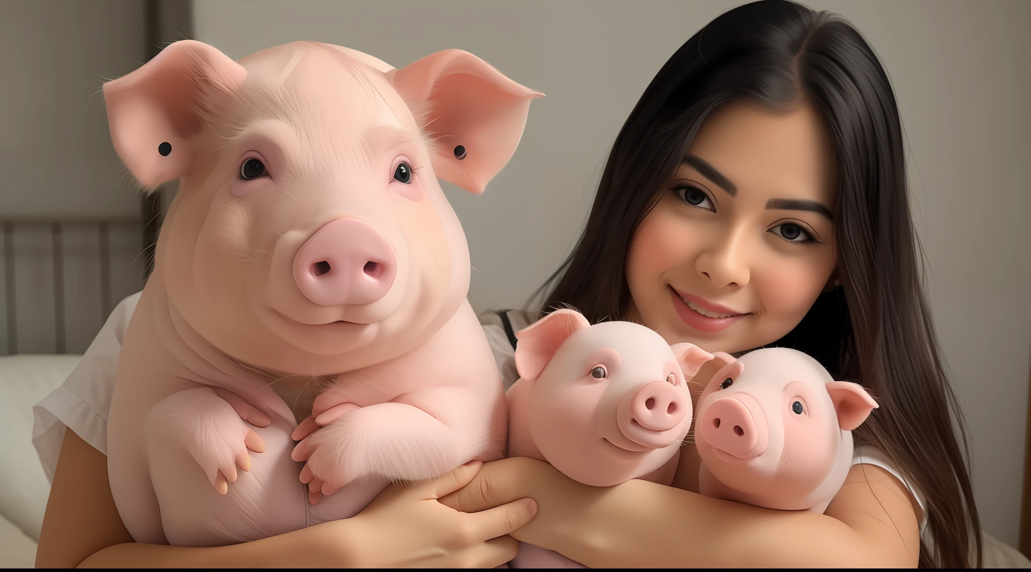 A pig holding a doll