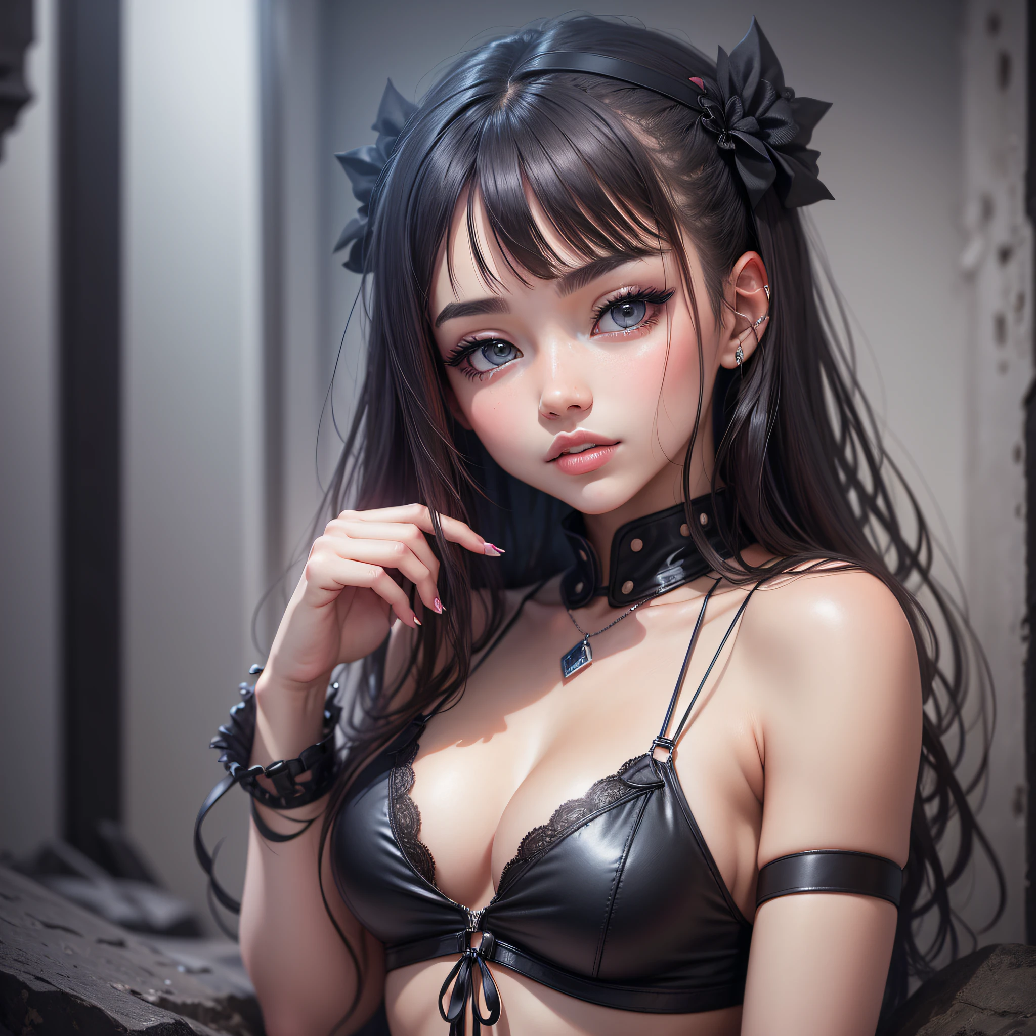 pretty girl look sensual biting lips dark scenery --auto --s2