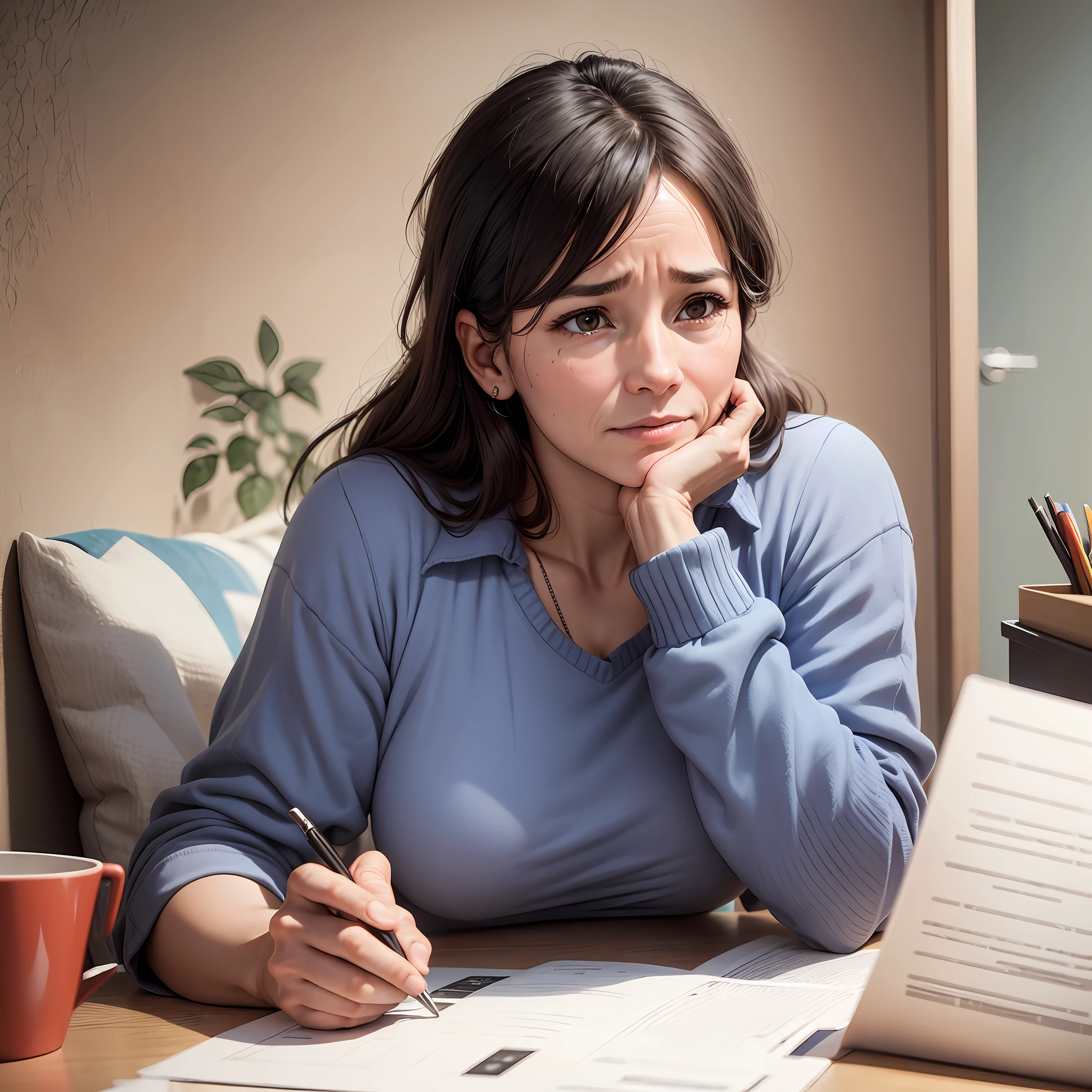 A 35-year-old woman who is a worker, takes a course, has children, and still takes care of the house, this all makes her overwhelmed by her day to day being very full and busy --auto --s2
