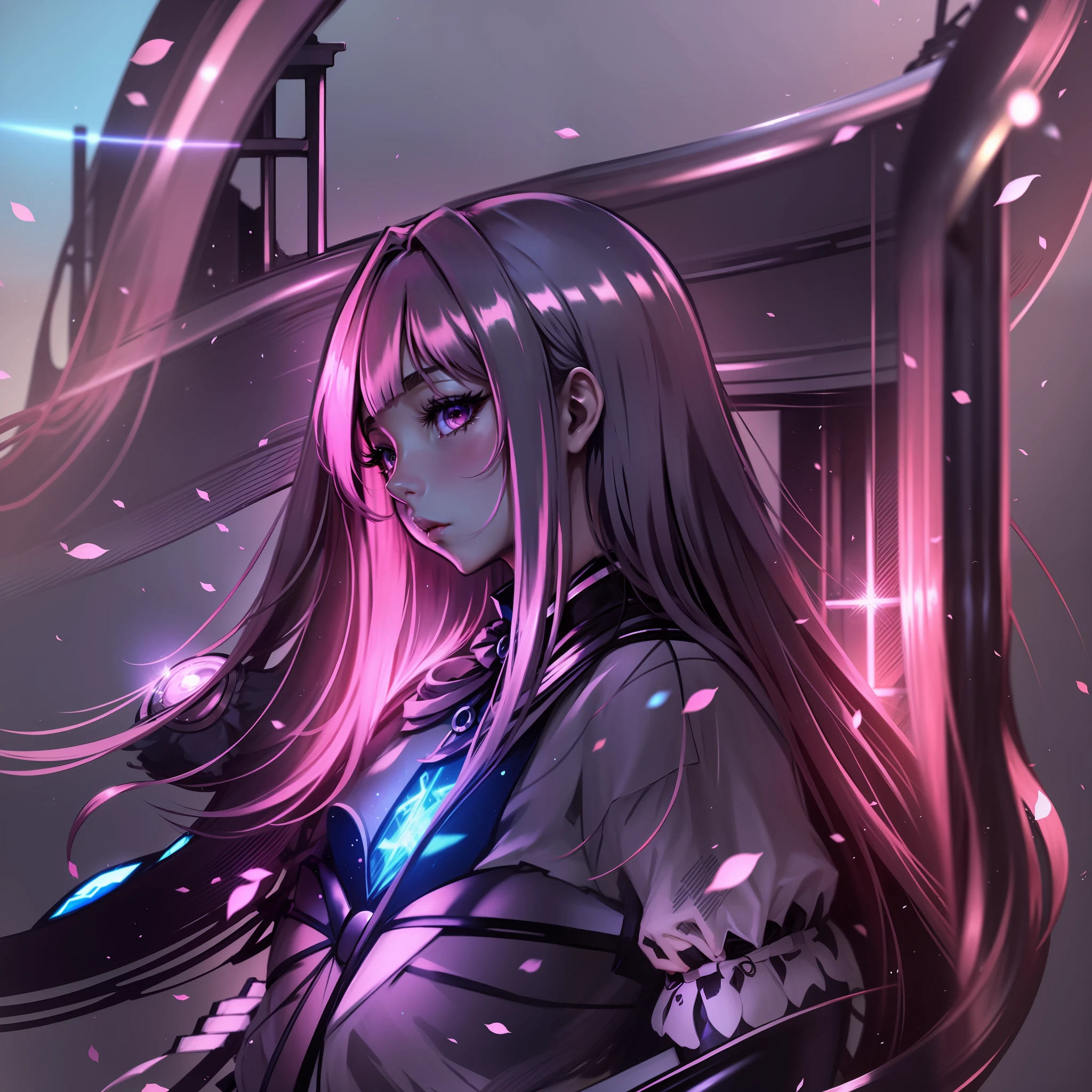 long hair beautiful anime girl flouresente relusente very shiny