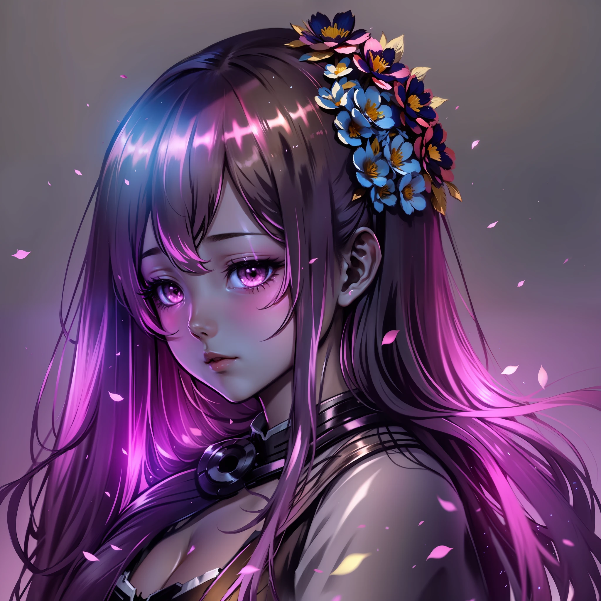 long hair beautiful girl anime hair flouresente blooming glow scorching very shiny