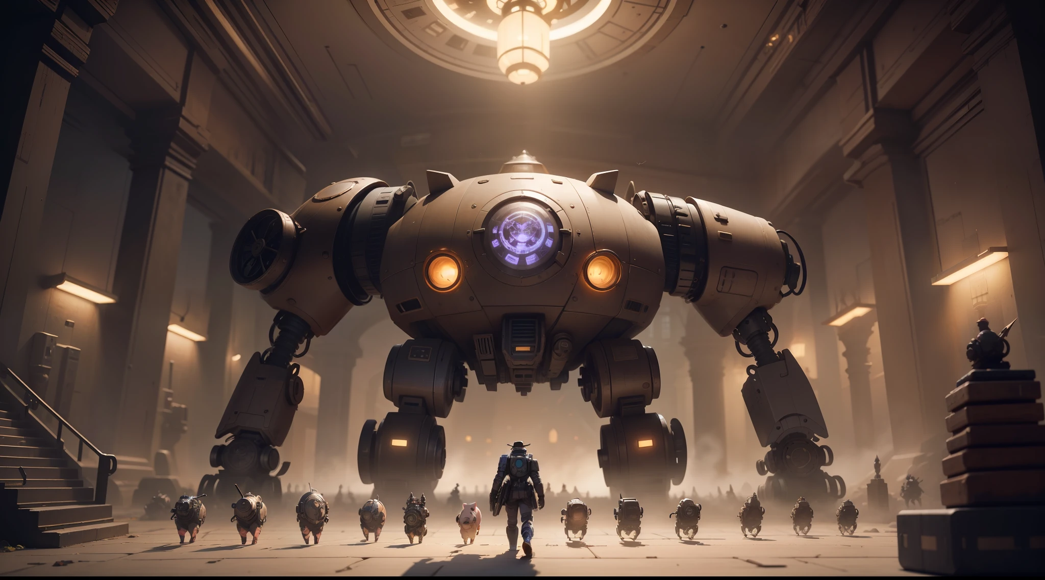 /imagine prompt: illustration of Some are like robots, some are like monsters, some are like flying machines, and some are like toys. They form a powerful Steampunk pig army ,Many pigs::17, Steampunk Pig::15, Legion::20, diagonal composition::5, Bottom view::12, Unreal Engine::10, beautiful lighting::14, Cinematic light::11, Cyberpunk light::10, Fantasy::6, Cinematic::9, hyper quality::6, Mysterious Tomb::15, Steampunk::19 --seed 252441588 --s 600 --q 2 --c 40