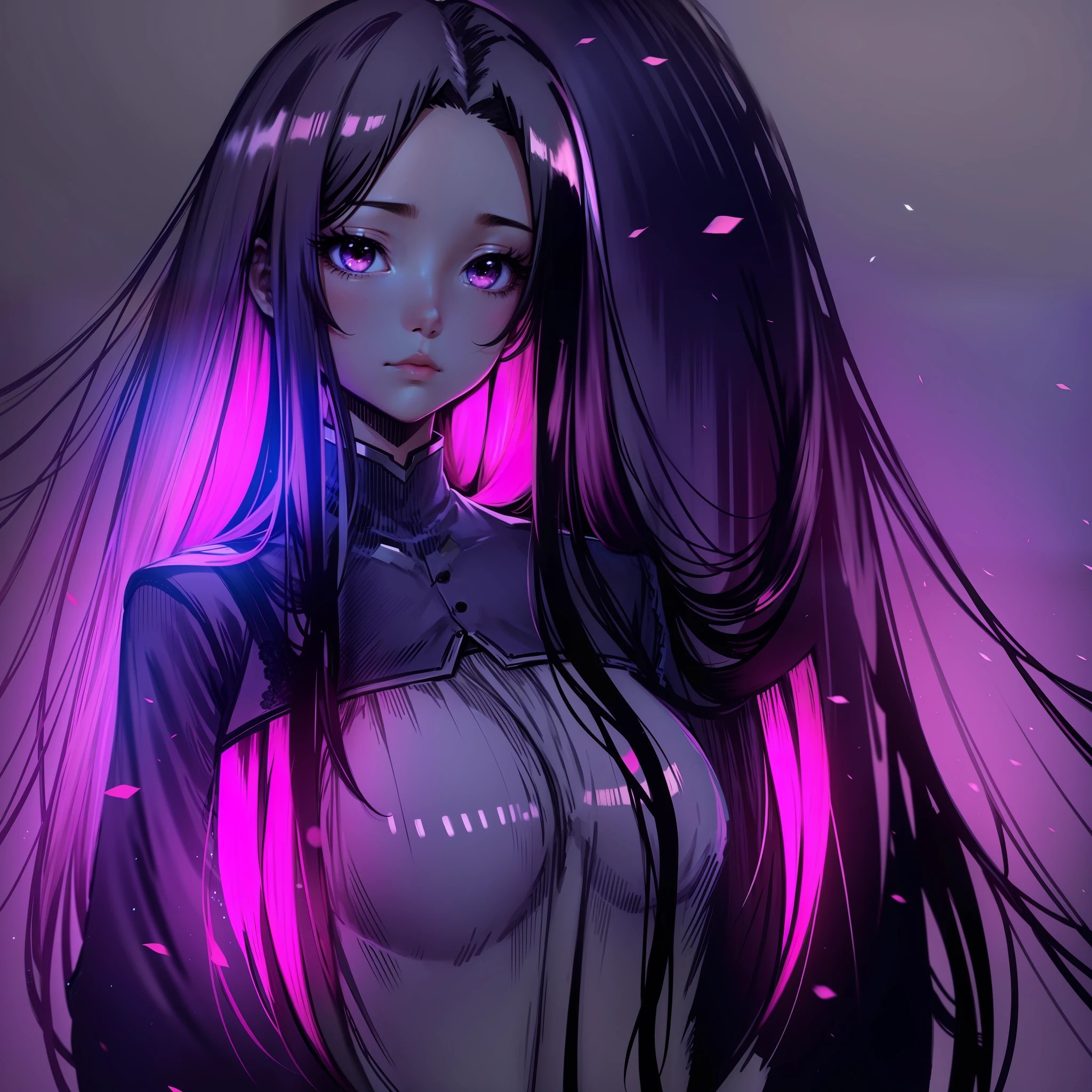 long hair beautiful anime girl flouresente hair