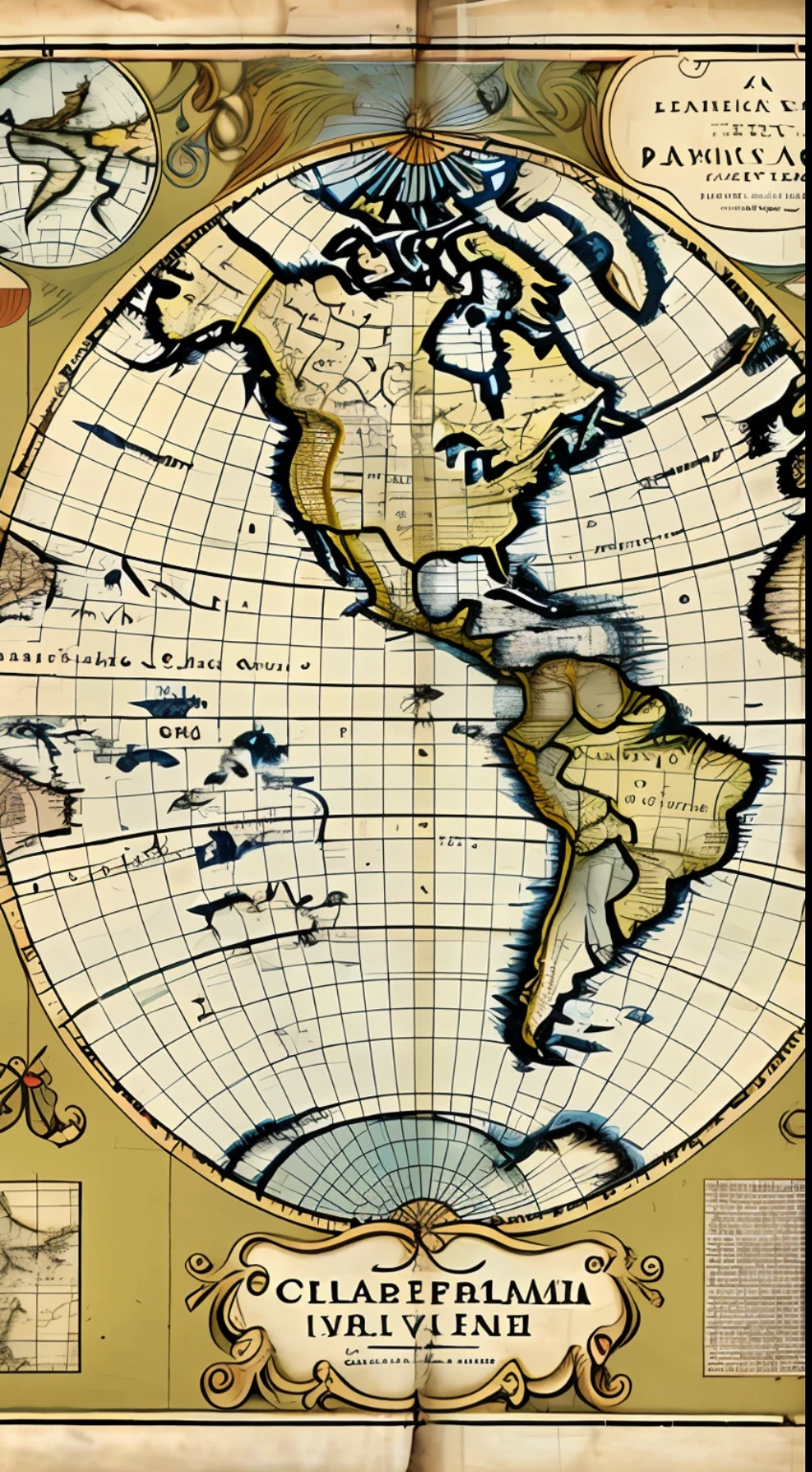 Antique parchment map showing the world as perceived by Christopher Columbus, with Europe, Africa, and Asia on one side, and a vague outline of the New World on the other, detailed cartography, photorealistic style