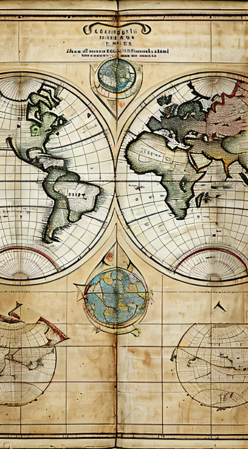 Antique parchment map showing the world as perceived by Christopher Columbus, with Europe, Africa, and Asia on one side, and a vague outline of the New World on the other, detailed cartography, photorealistic style