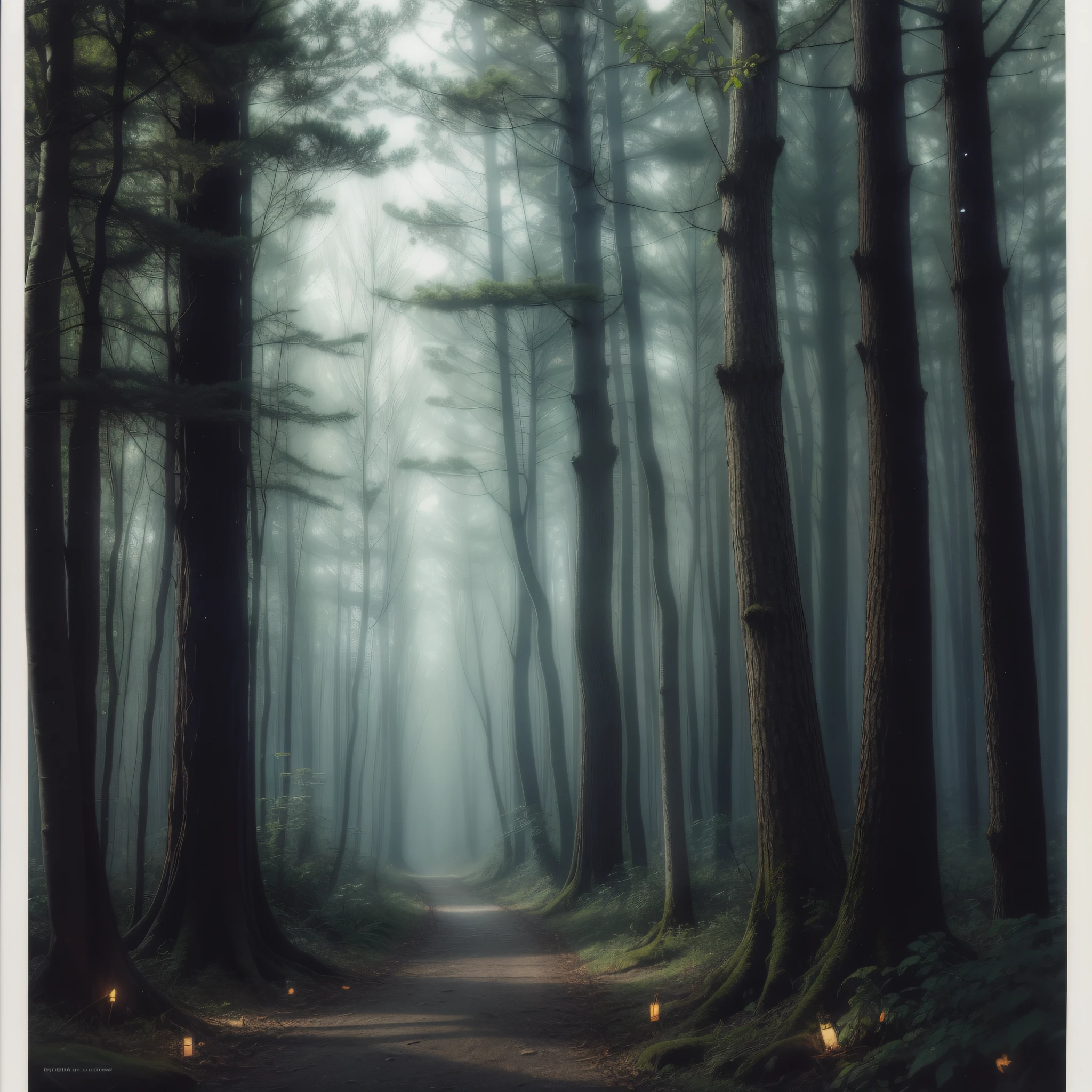 air of mystery in the woods, as if there was a deep and ancient secret to be discovered. The trees would be tall and dark, creating deep and mysterious shadows. But the lights of the fireflies would be soft and comforting