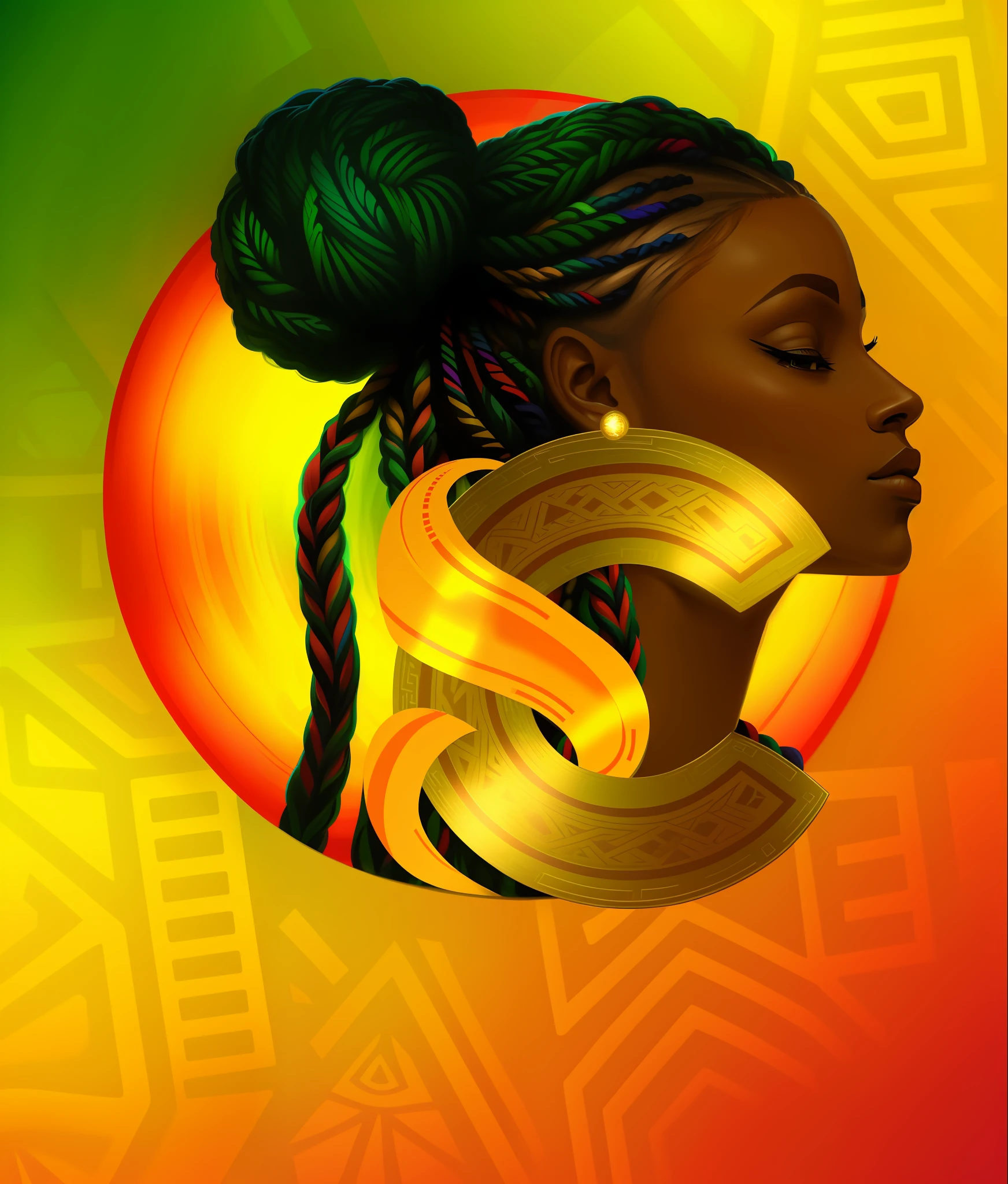 logo with woman's face, afro, afro hair, hair with braids, colorful braids, afrofuturist, abstract art, detailed, album art, with afro, afro colors, afrocentric mysticism, afro style, african arts, afropunk, official art, logo, logo, album cover, rich in details