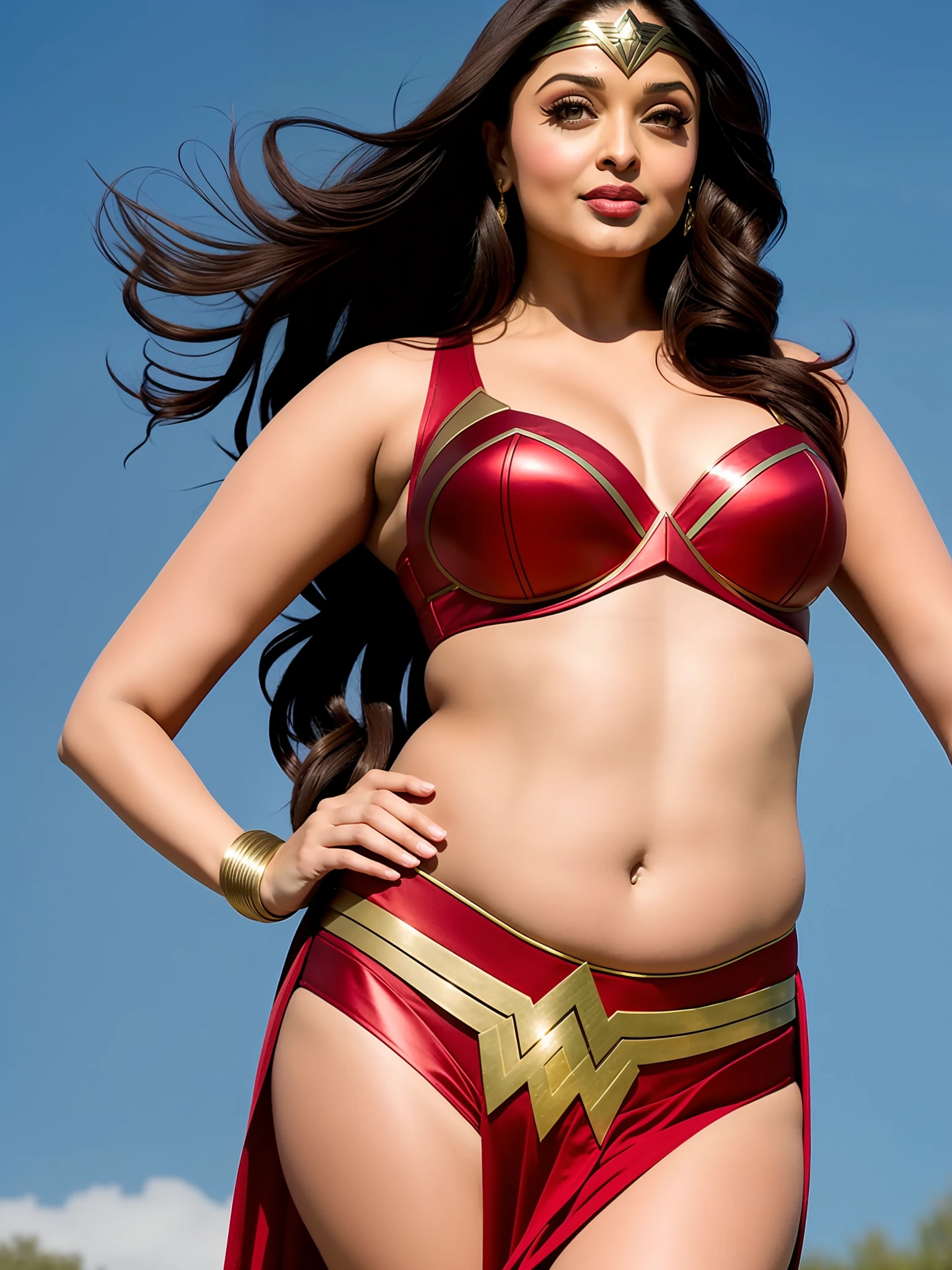 Aishwarya Rai as wonder woman showing chubby belly