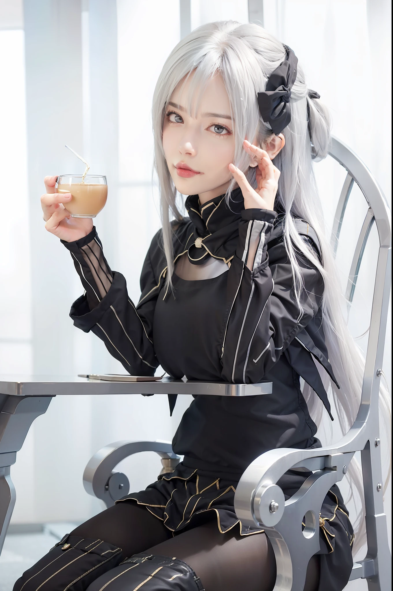 masterpiece, best quality, 1girl portrait, ultra realistic, white hair, ray tracing, 8k,
