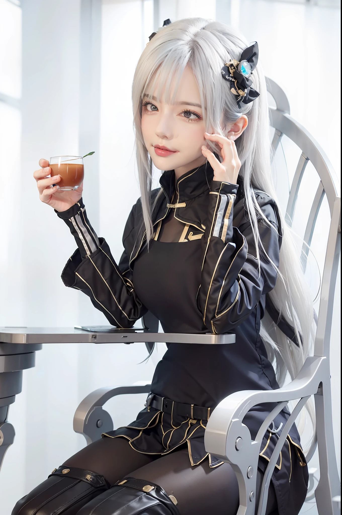 masterpiece, best quality, 1girl portrait, ultra realistic, white hair, ray tracing, 8k,