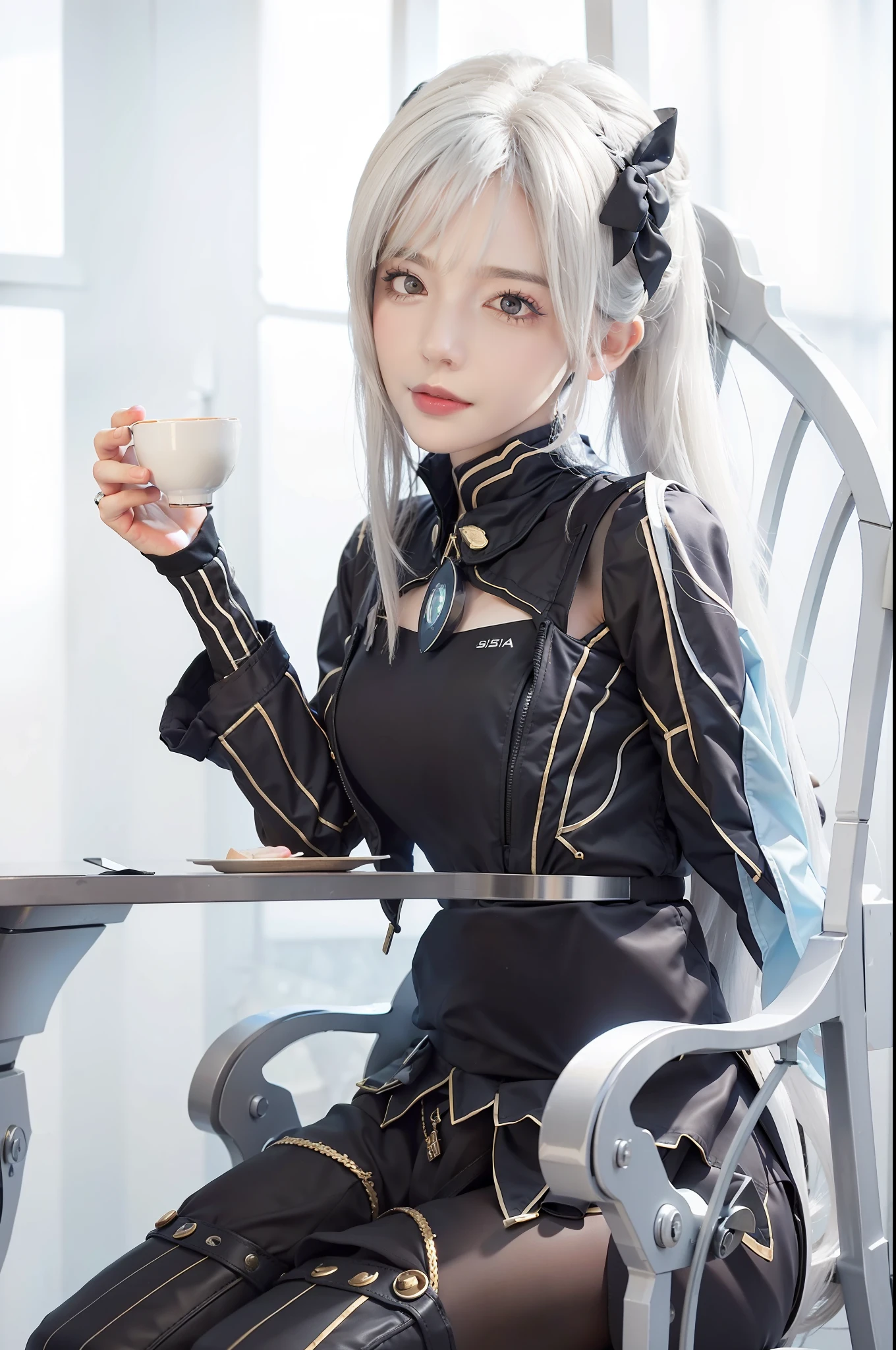 masterpiece, best quality, 1girl portrait, ultra realistic, white hair, ray tracing, 8k,