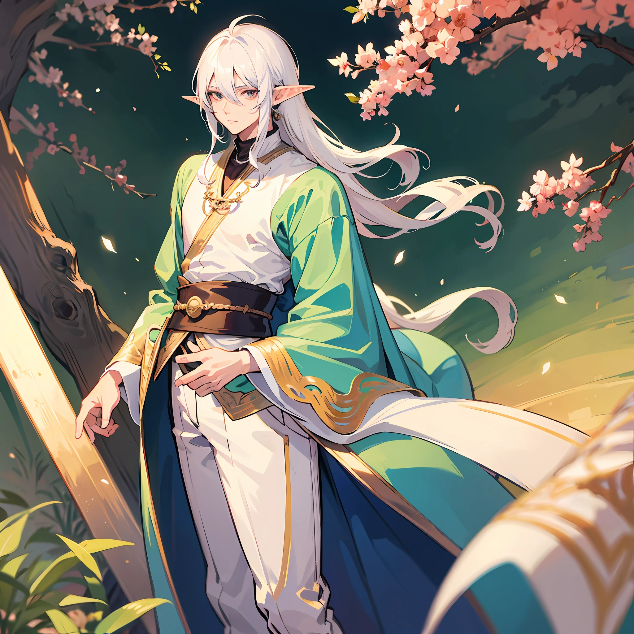 vintage, anime, anime boy, sexy, handsome, white hair, white eyes, elf ears, light skin