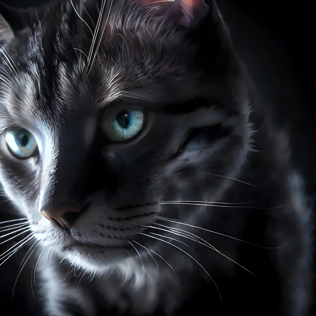 masterpiece, RAW digital portrait photo of a cat made of [black|light] smoke sharp focus, dark shadows, studio lighting, lit from above, uhd, hdr, 8k, extreme detail, light reflections