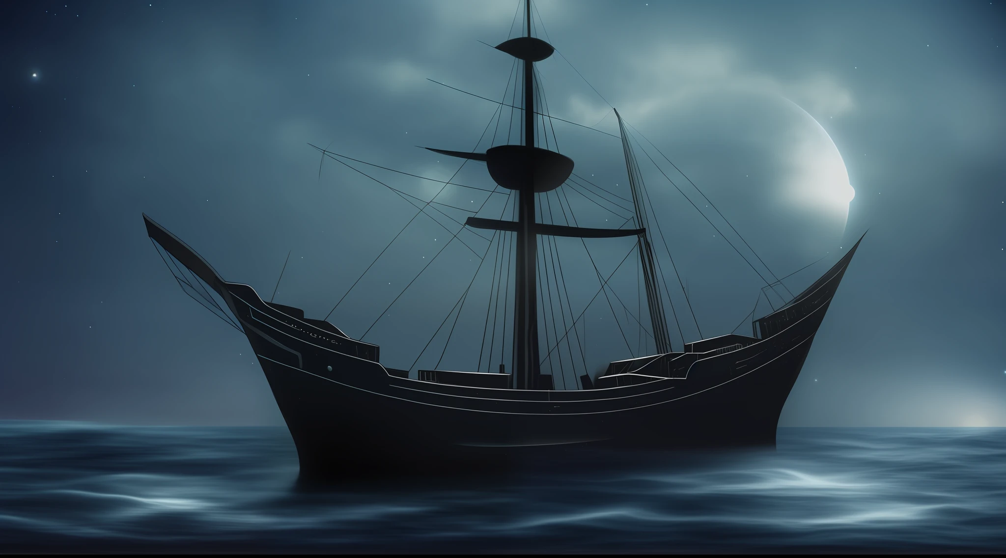an image of a man with a haunted background ship with shadowy ghosts --auto --s2