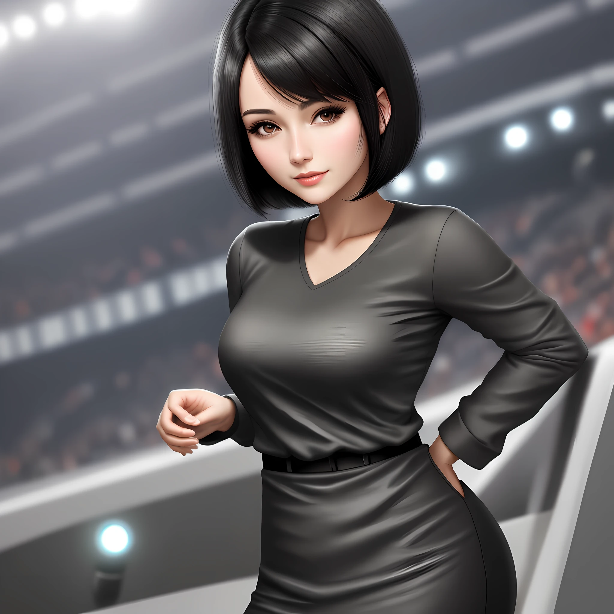 Realistic, Beauty, Announcer, Black Hair Short