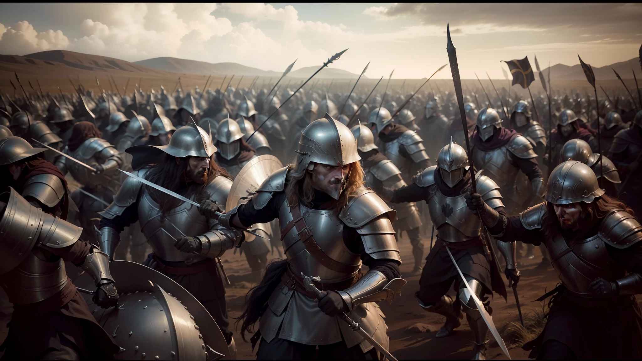 image of a group of men in armor with spears and shields, still from lord of the rings, still frame from prometheus, violet battlefield theme, photo render, by David Macbeth Sutherland, conformity, wearing a round helmet, rows of razor sharp teeth, photography photojournalism, walls, miranda otto as eowyn, warriors fan art, archillect concept art