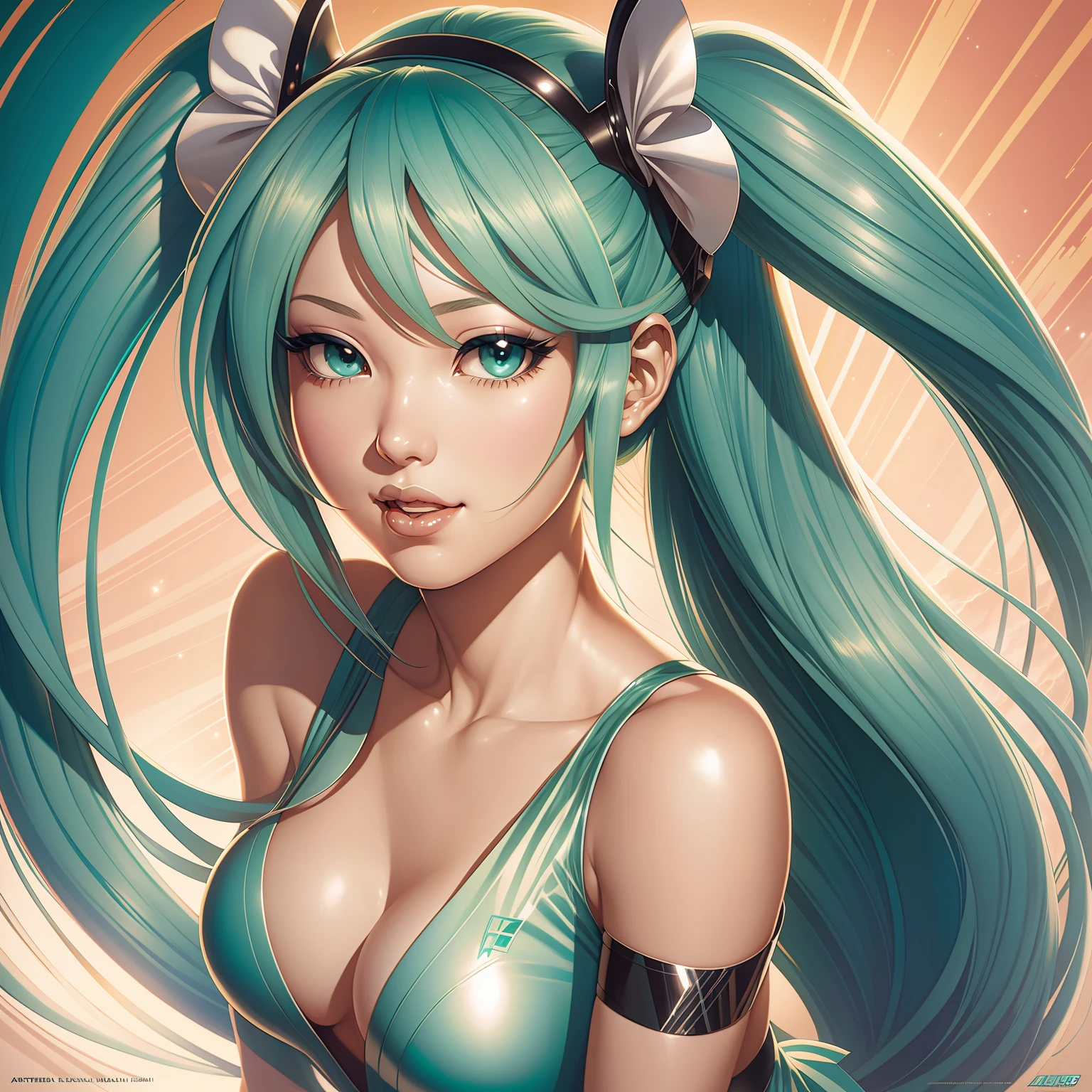 Hatsune Miku by artgerm, rossdraws, magali villeneuve, Gil Elvgren, Alberto Vargas, Earl Moran, Enoch Bolles