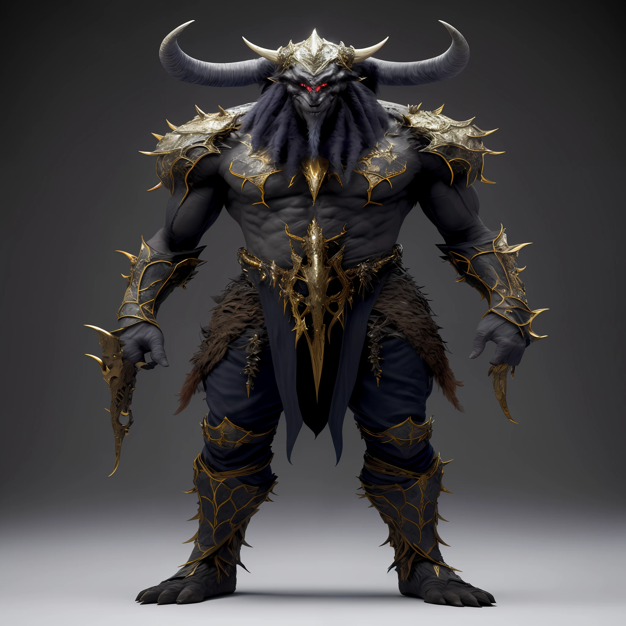 a close up of a man with a horned head and horns, hyperdetailed fantasy character, beastman concept, fantasy character octane render, detailed full body concept, complex fantasy character, dark fantasy character design, 3 d render character art 8 k, dark soul armor concept, amazing 8k character concept art, fit male demon with white horns, djinn man male demon