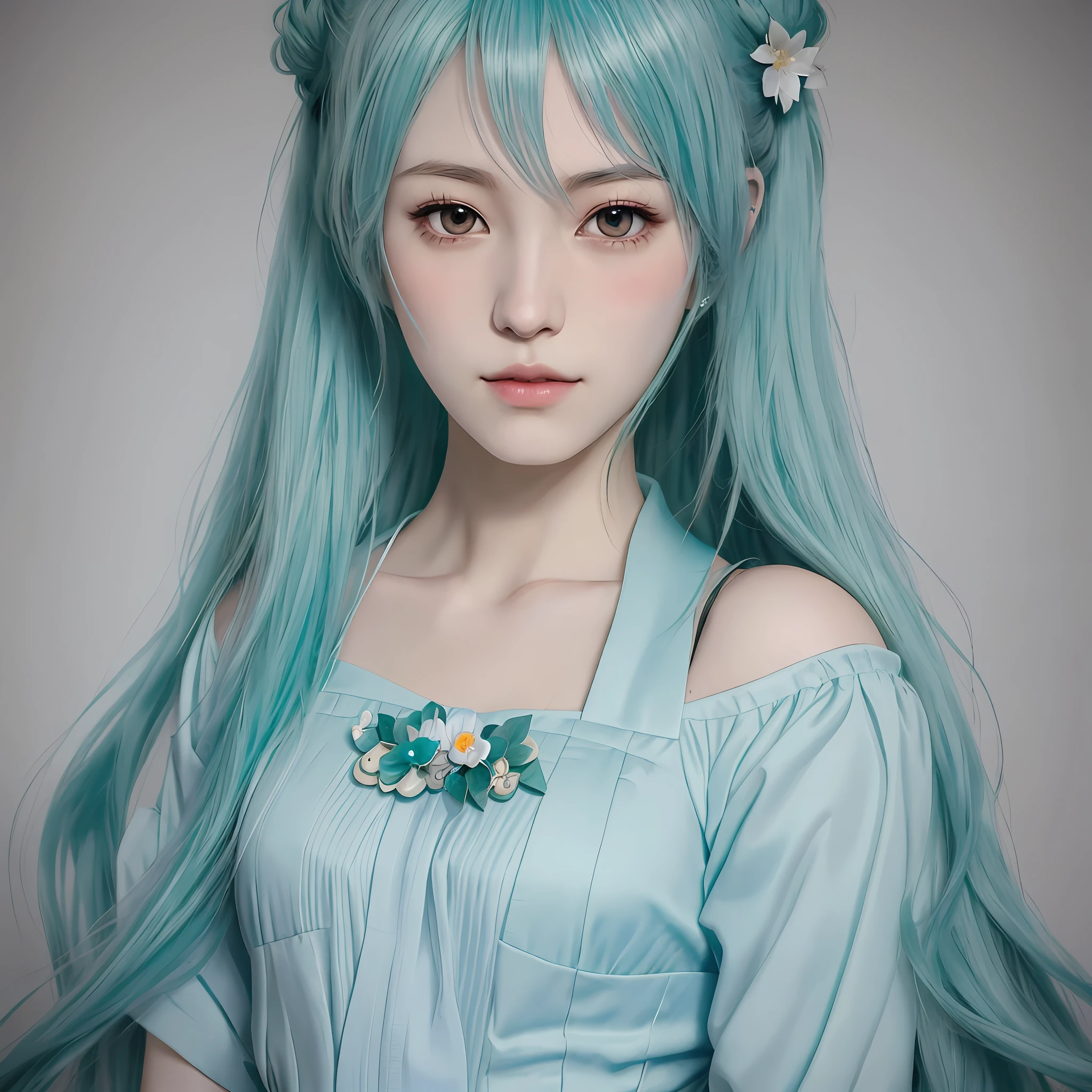 Hatsune Miku portrait by harumi hironaka and charlie bowater and edmund blair leighton