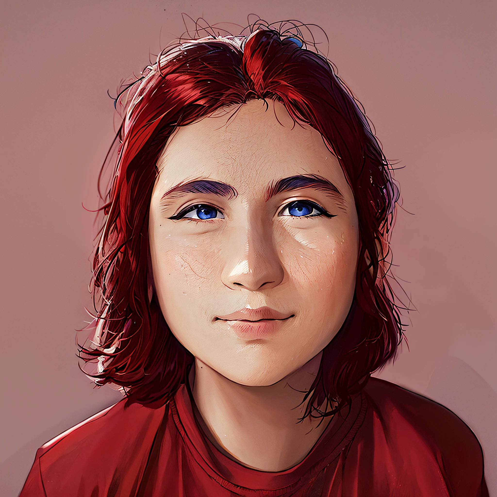 arafed woman with red hair and a blue shirt posing for a picture, frontal picture, headshot profile picture, 18 years old, without makeup, full face portrait, south east asian with round face, face picture, photo of young woman, young female face, front portrait, headshot of young female furry, 1 6 years old, with round face, with round cheeks
