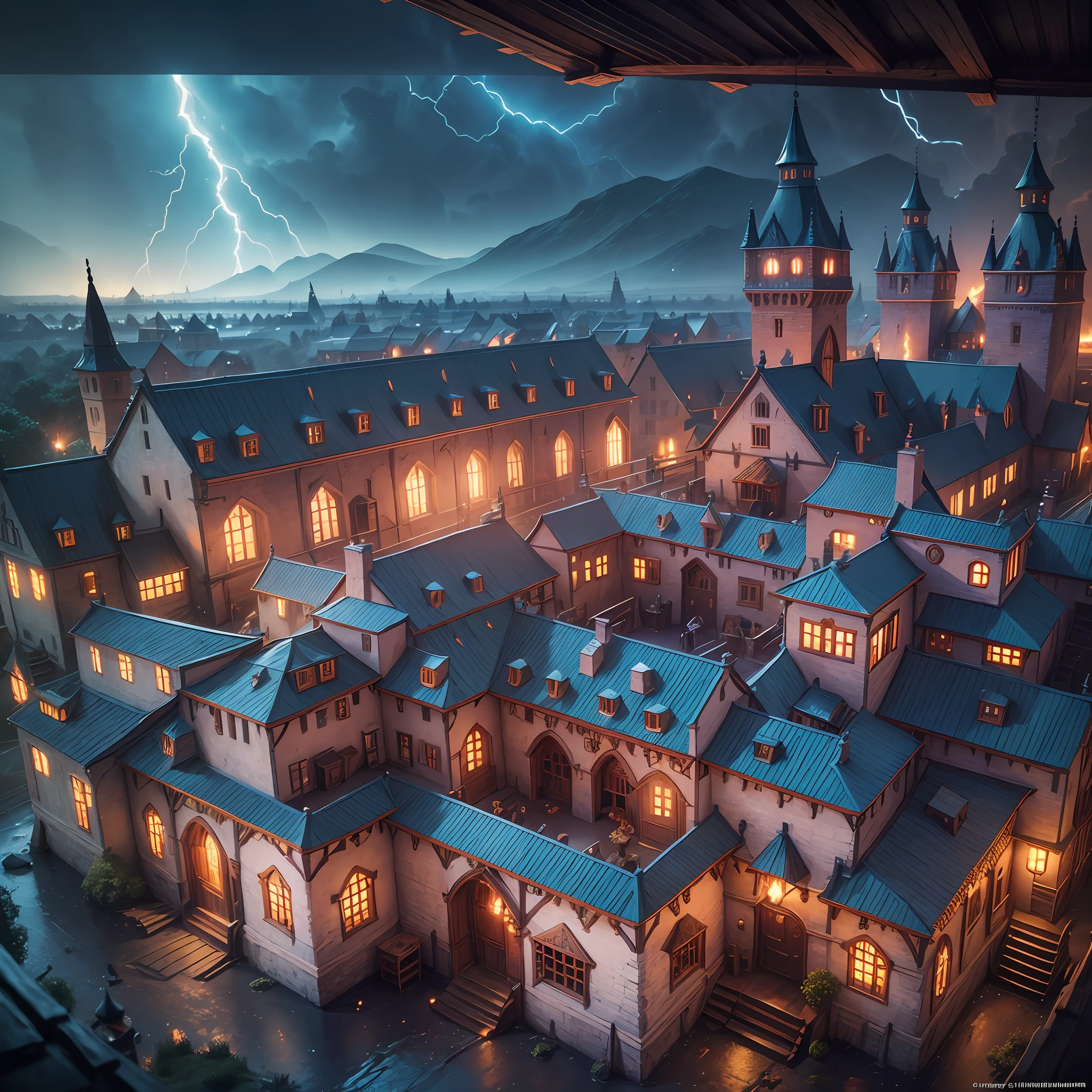 young ginger woman, medieval tale tavern, intricately detailed colorful interior, detailed intense sunrise lightning, best geometry, award wining masterpiece, ultra intricate shadows and lighting, best lighting, best shadows, intricate busy setting, trending on art station, global illumination, selfilluminated, bioluminescence, midjorney style, art by Albert Bierstadt