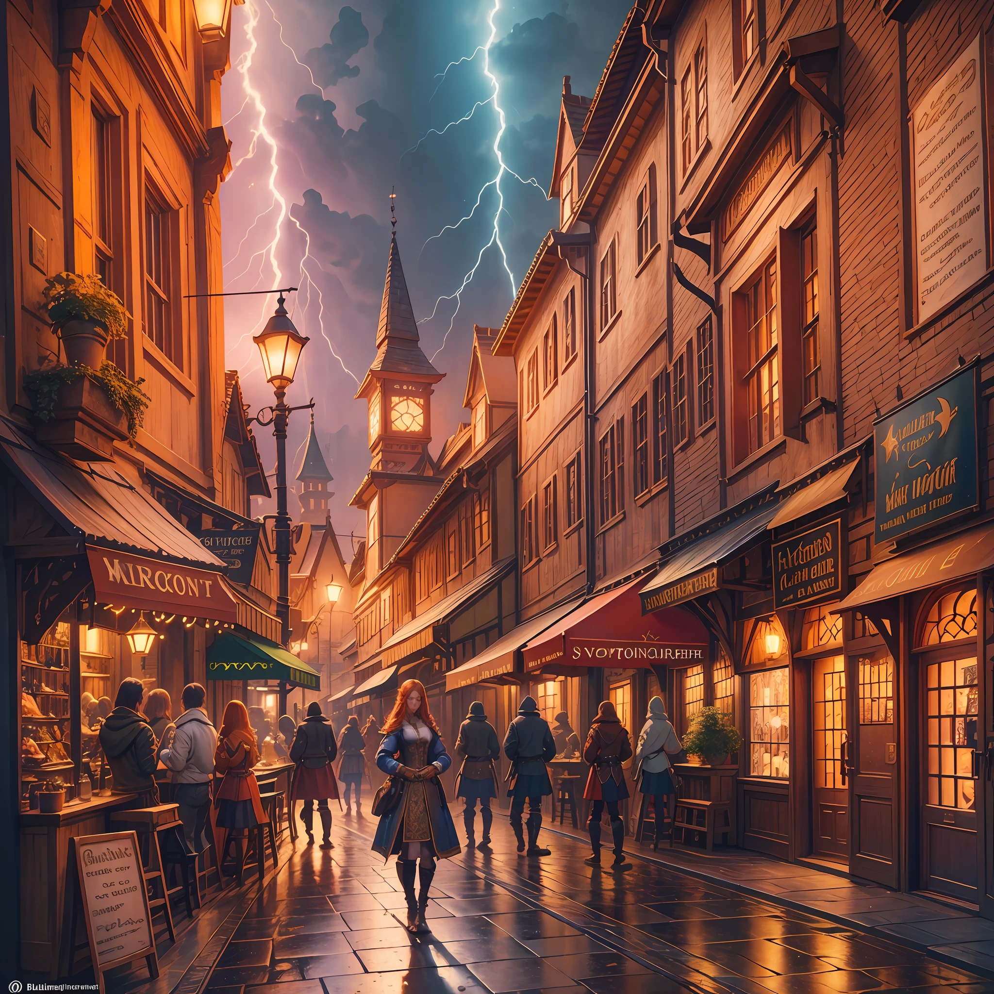 young ginger woman, medieval tale tavern, intricately detailed colorful interior, detailed intense sunrise lightning, best geometry, best luminism, award wining masterpiece, ultra intricate shadows and lighting, best lighting, best shadows, intricate busy setting, trending on art station, global illumination, selfilluminated, bioluminescence, midjorney style, art by Albert Bierstadt