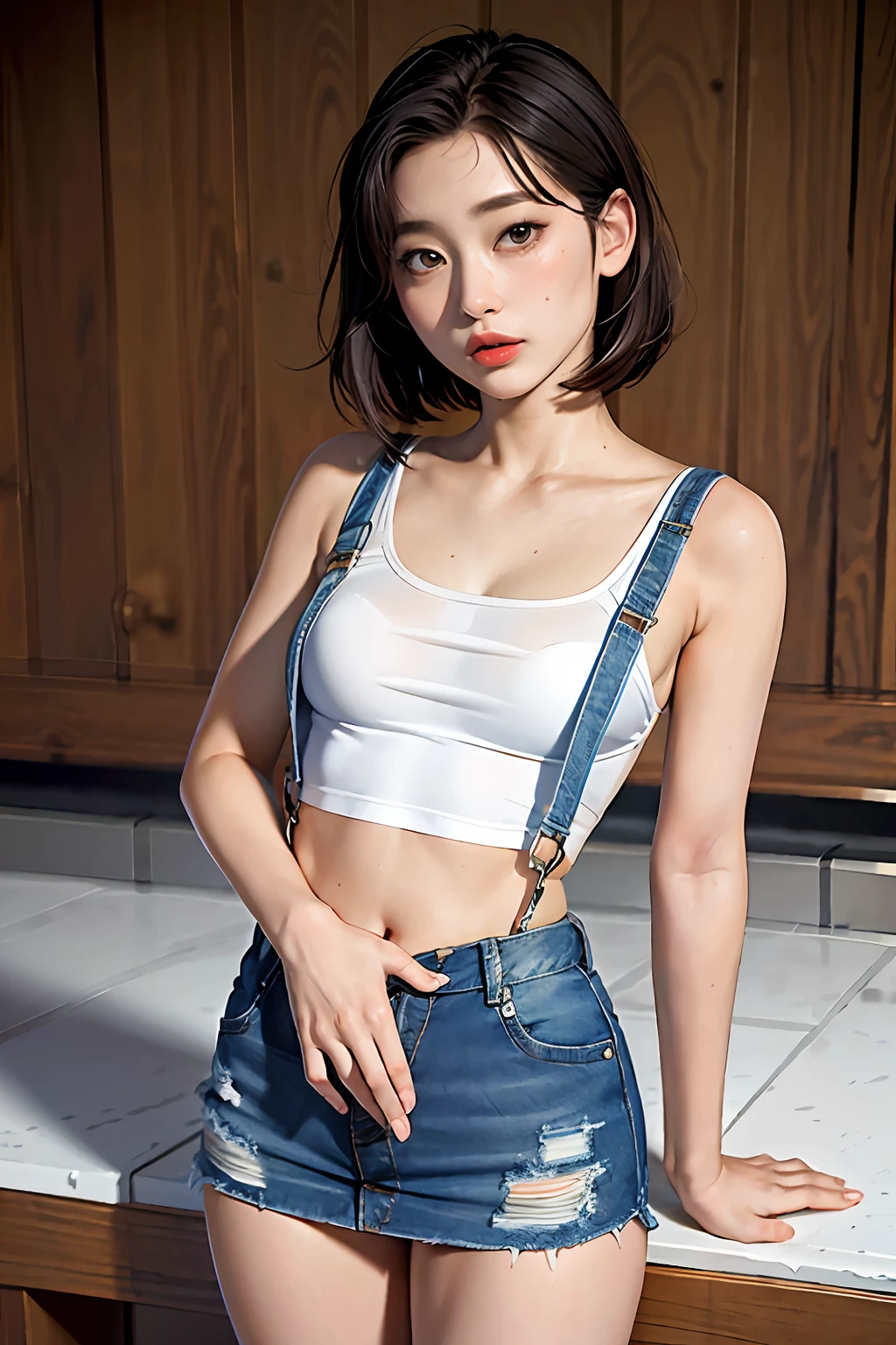 Front Button Denim Mini Skirt Erotic Small Breasts