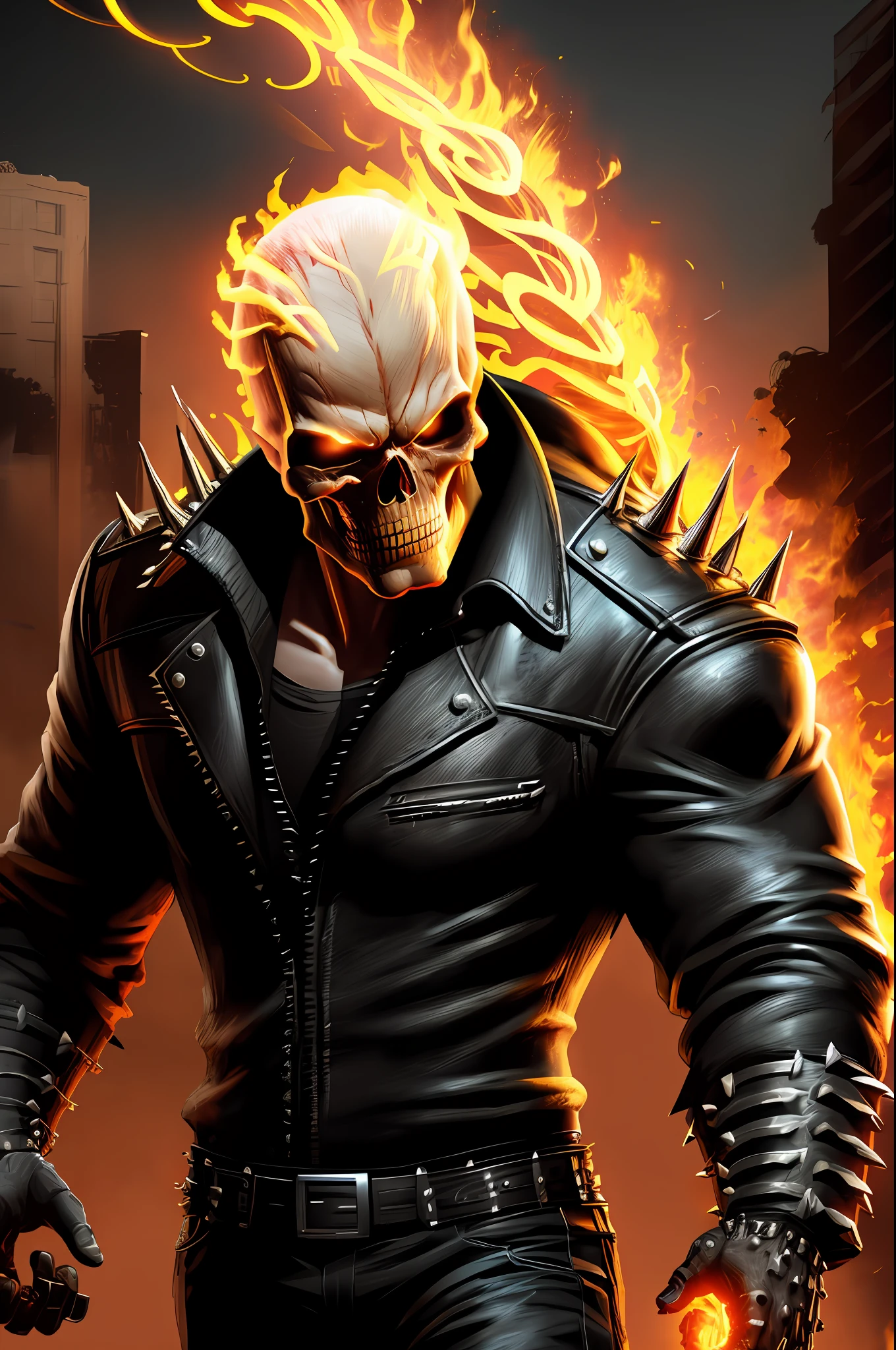 high quality, cinematic ray , realistic digital art illustration movie poster portrait ghostrider, epic lighting, cinematic lighting, high res, (detailed image:1), insane details, soft, hyper realistic, (highly detailed:1.2), masterpiece, 8k uhd, digital art style , trending on artstation
