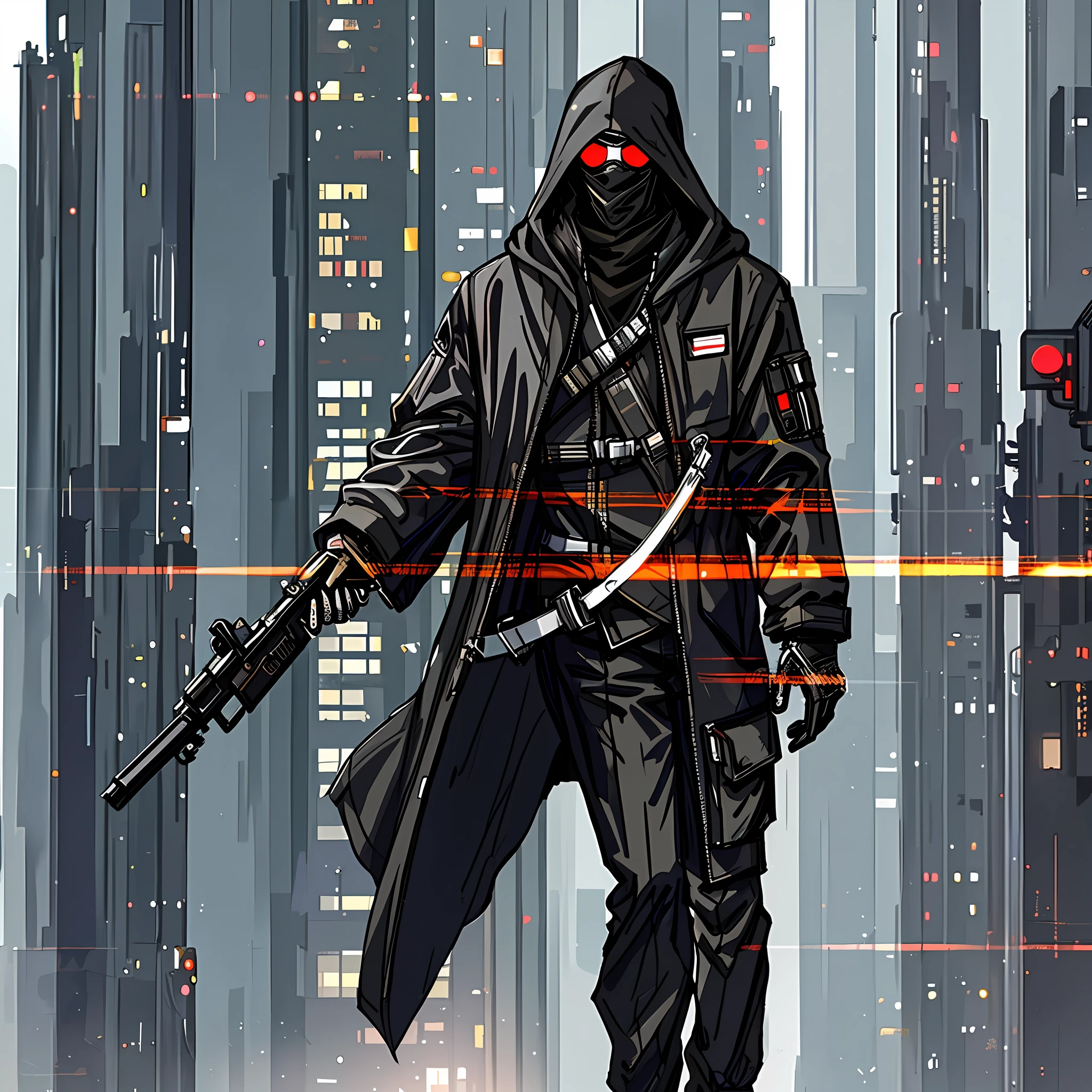 ((masterpiece)),((best quality)),((high detail)),((realistic,)) 1man, black hooded coat, covering face, hidden face, futuristic background, cyberpunk background, portrait