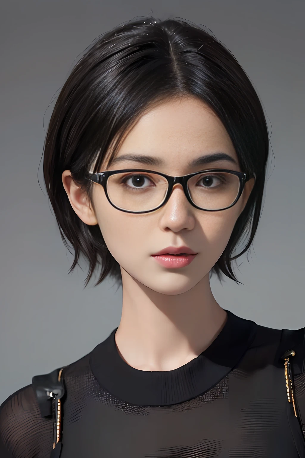 (masterpiece:1.3), (8k, photorealistic, RAW photo, best quality: 1.4), (1girl with glasses), beautiful face, (realistic face), (black hair, short hair:1.3), beautiful hairstyle, realistic eyes, beautiful detailed eyes, (realistic skin), beautiful skin, (sweater), absurdres, attractive, ultra high res, ultra realistic, highly detailed, golden ratio