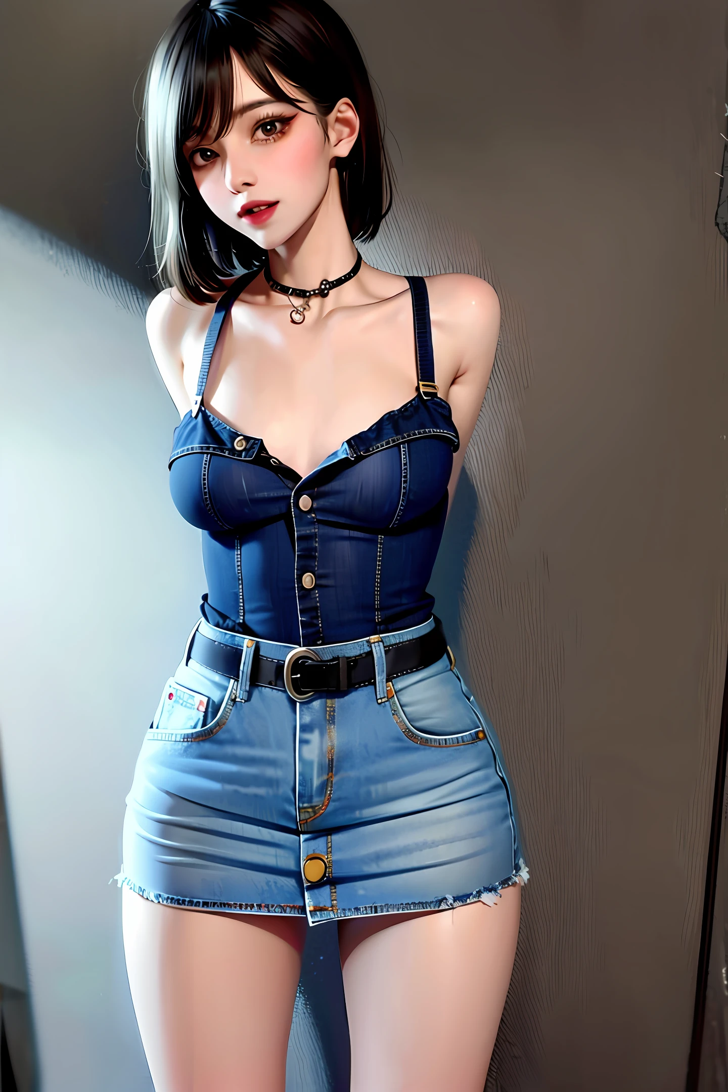 Front Button Denim Mini Skirt Erotic Breasts Small Skirt Button Gal