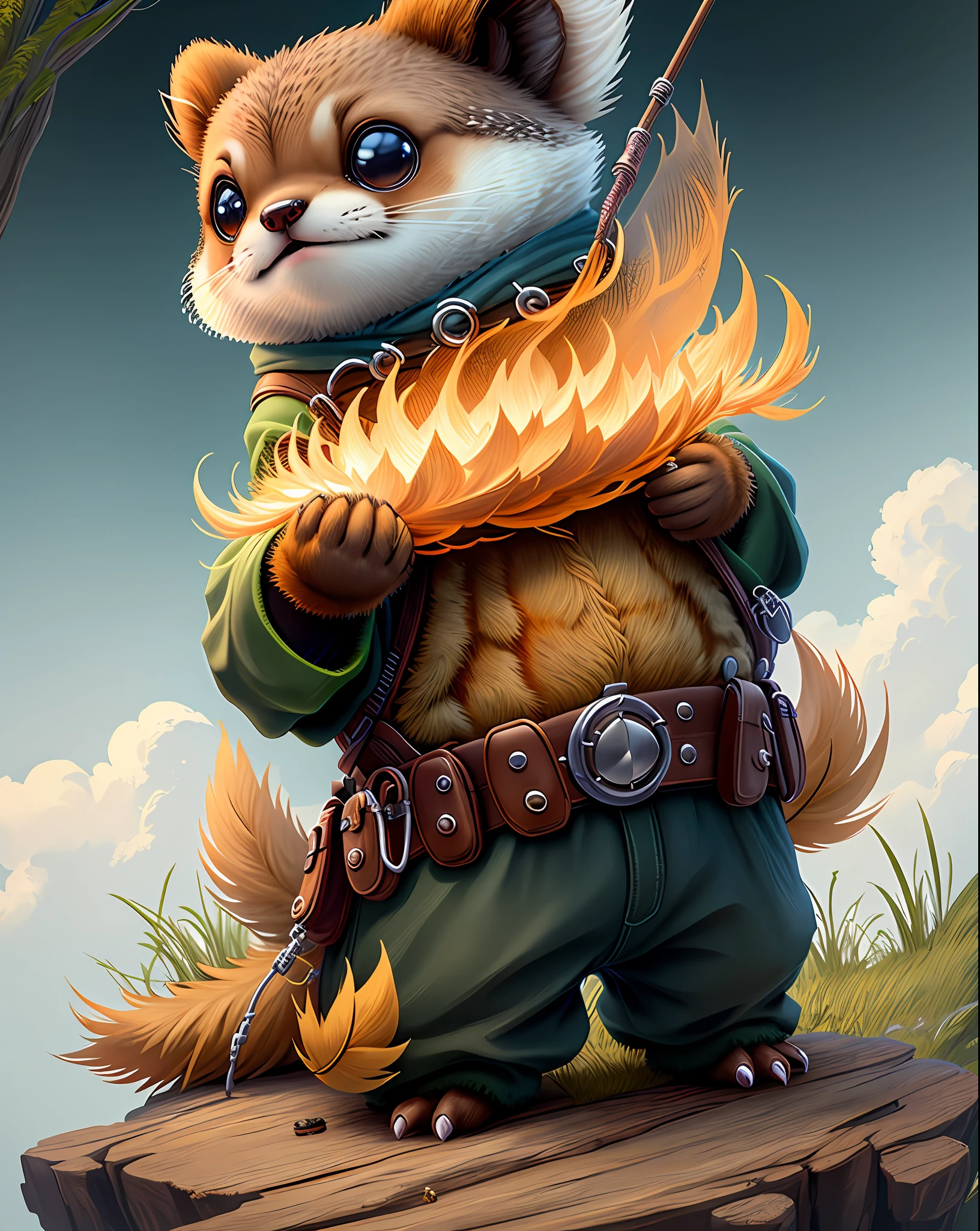 Masterpiece of cute creatures, very detailed, beaver fisherman, close-up, 8k, full body, Unreal Engine, fantasy creatures, --v 6