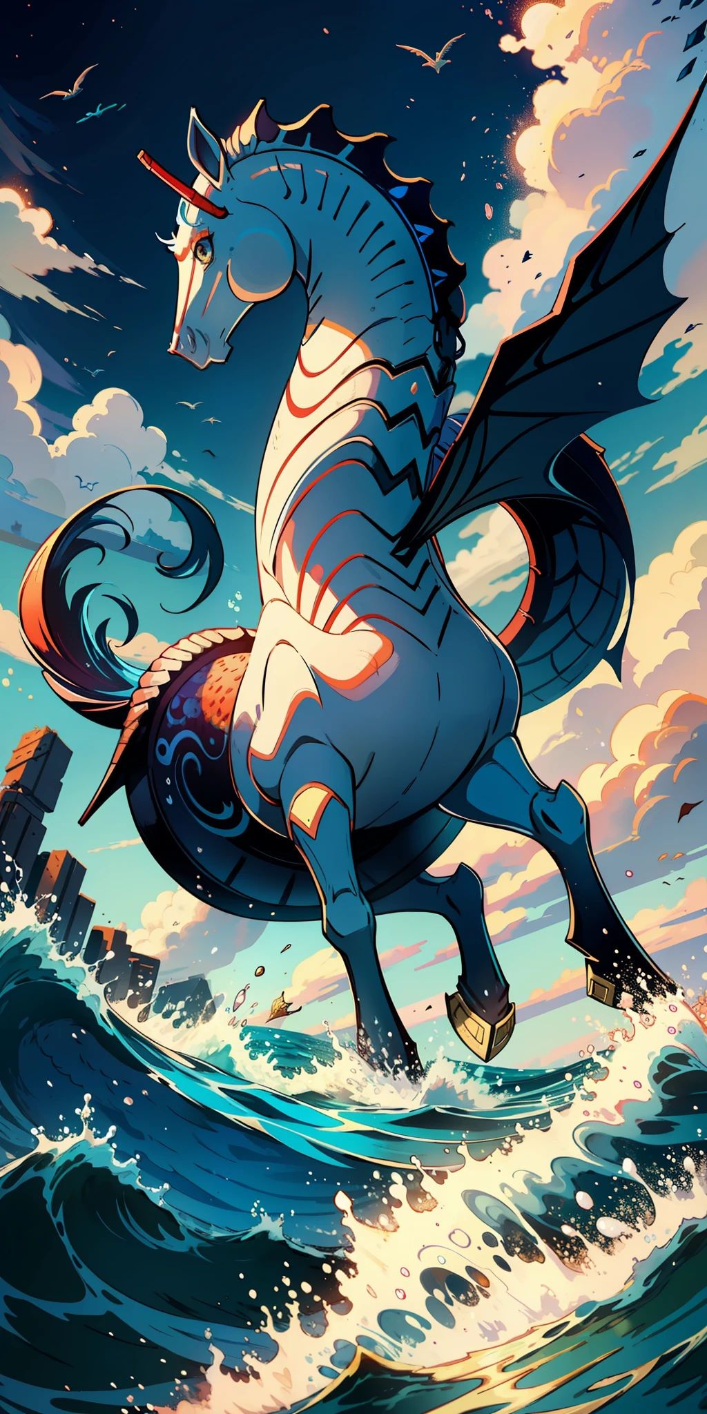 Mythical seahorse horse-headed fish-tailed monster