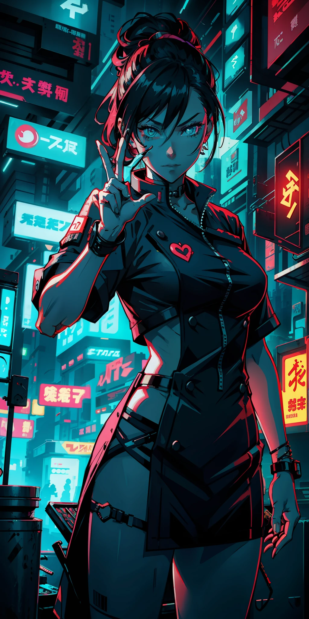 Female chef with yummy hand sign ( neon cyberpunk