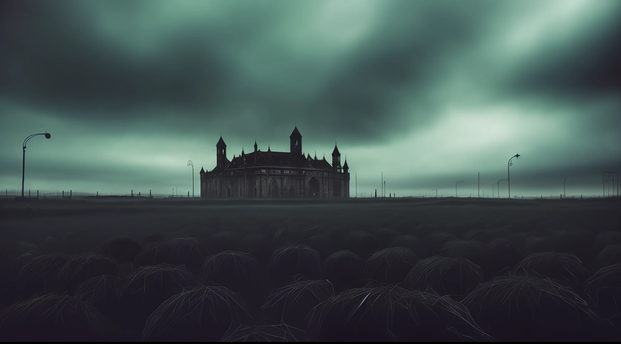 sound, vibration, reverberation, waves. gloomy gothic darkness horror punk landscape urban post_rock_punk_gothic, spider_web_thick lines,