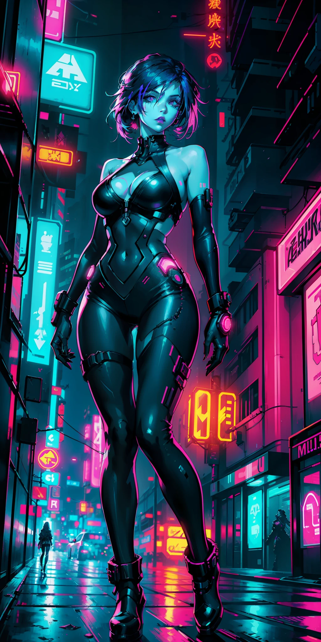 Gorgeous Woman ( cyberpunk neon ), neon sings,