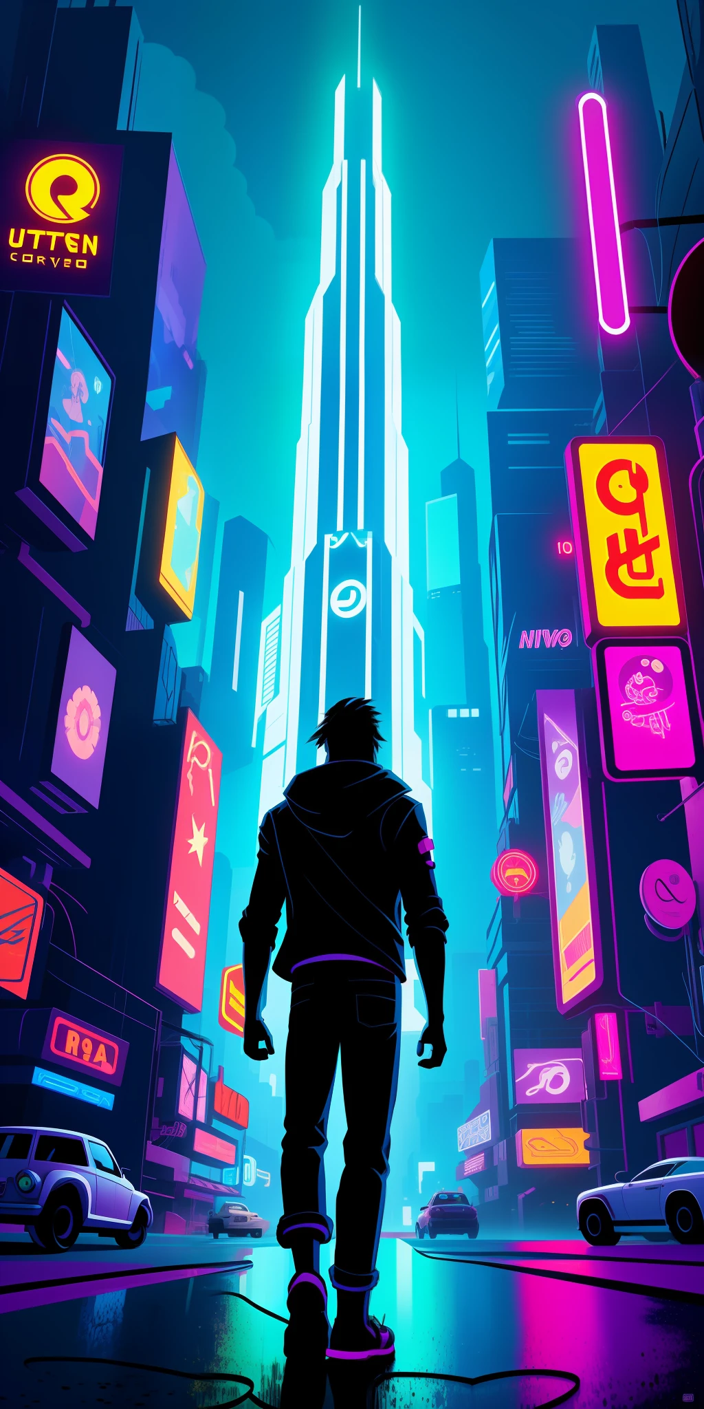 Pixar student cartoon   neon cyberpunk