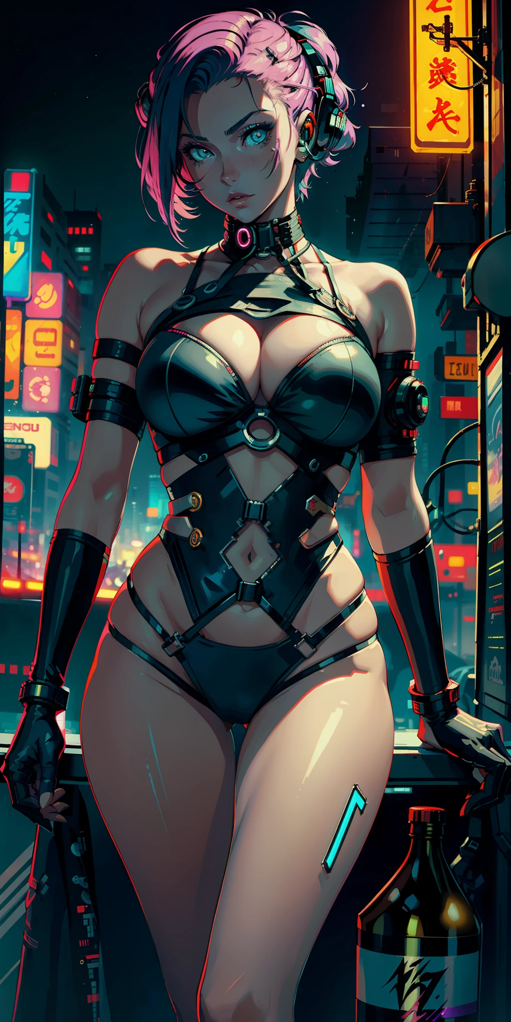 Femme magnifique ( néon cyberpunk ), neon sings, cyberpunk city, ramen shop