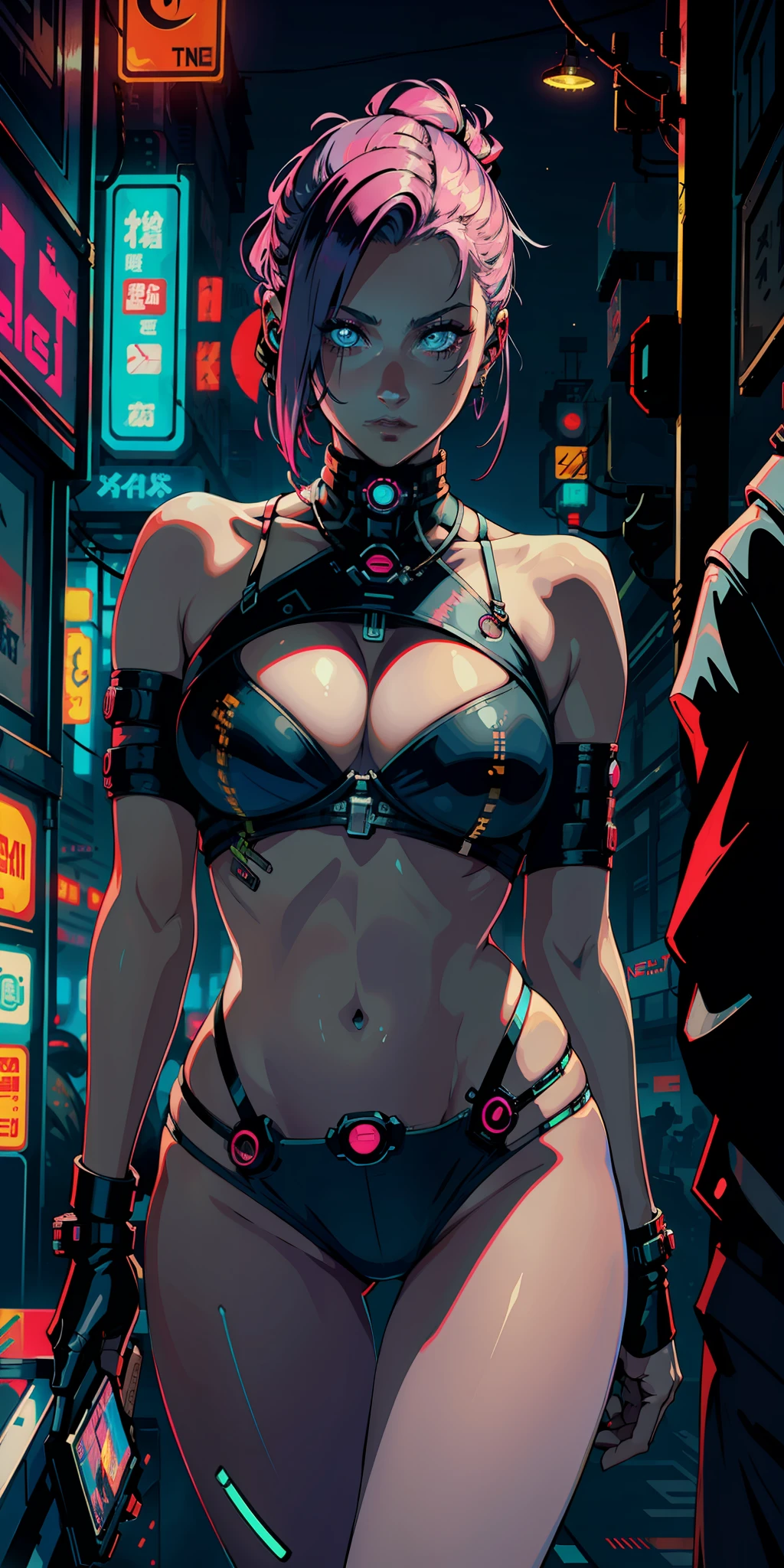 Femme magnifique ( néon cyberpunk ), neon sings, cyberpunk city, ramen shop