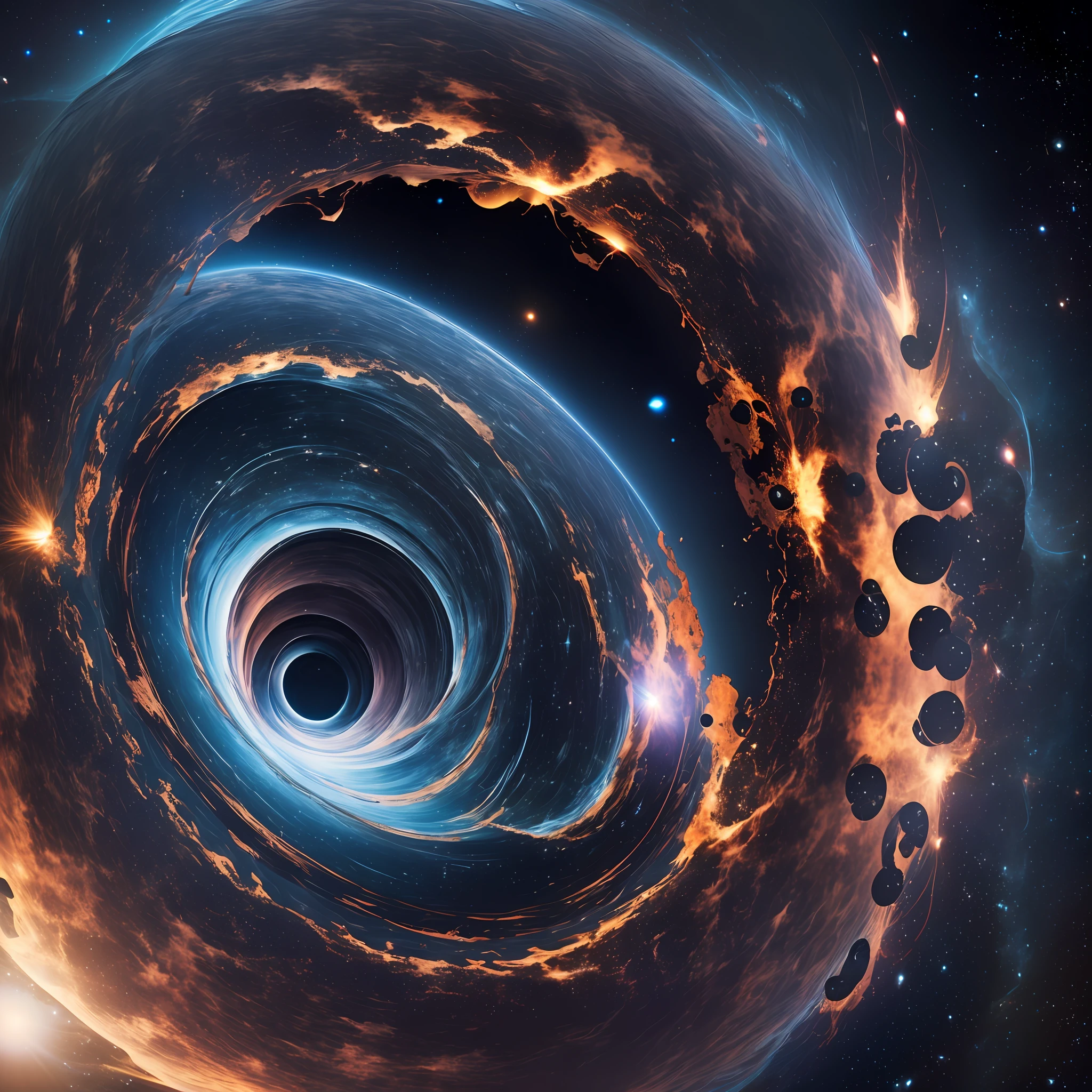 objects in space being sucked into a huge black hole in 8k --auto --s2