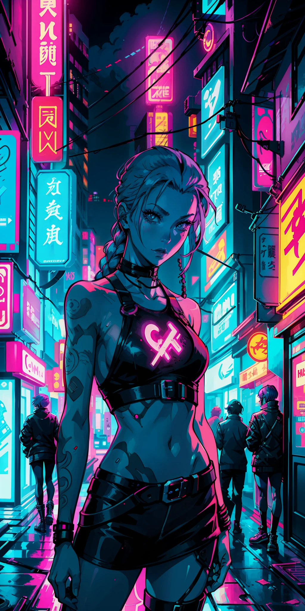 Femme magnifique ( néon cyberpunk ), neon sings, cyberpunk city, ramen shop
