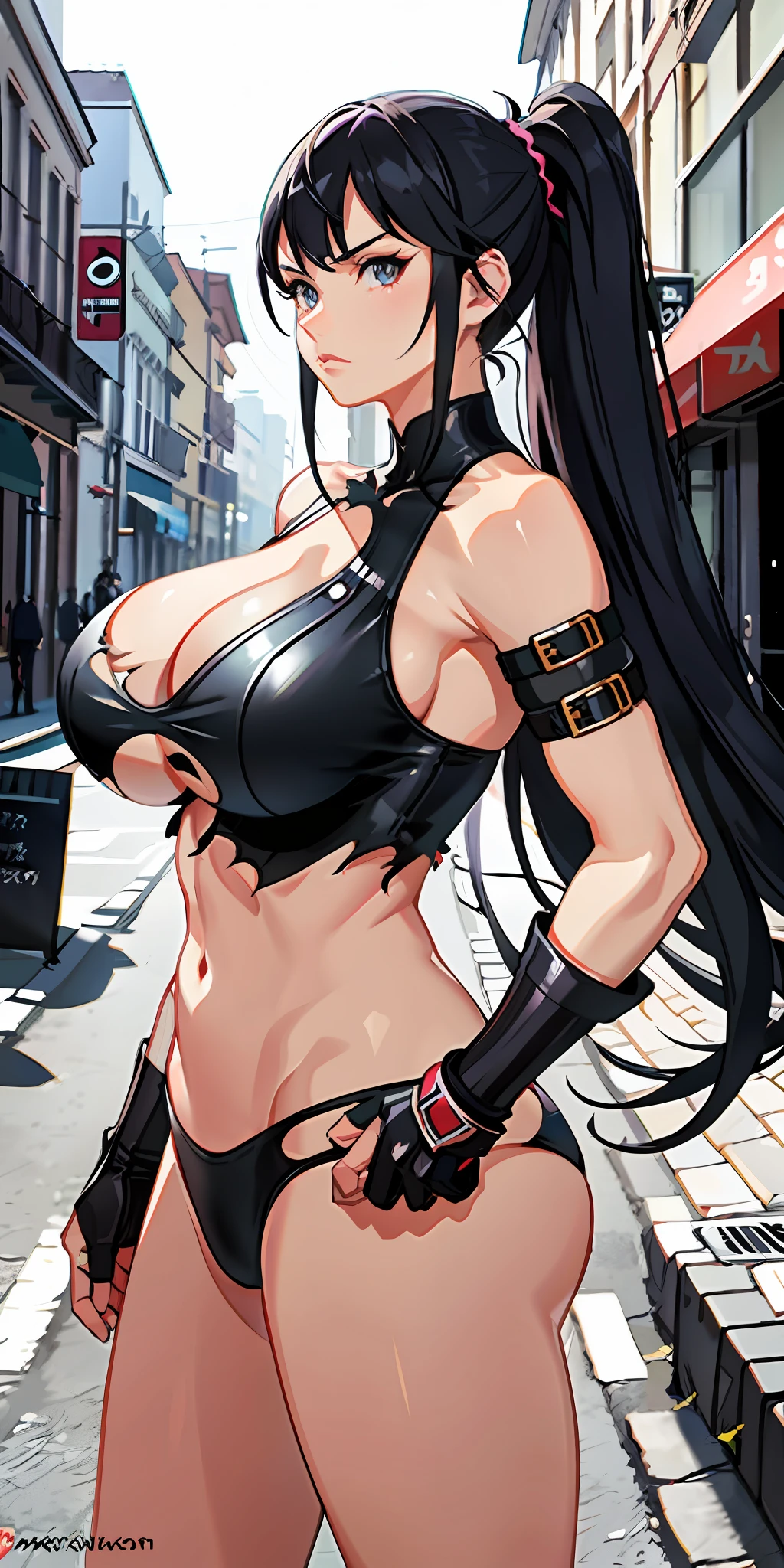 Street Fighter 6 2023, Street Fighter 6 Manon, fighting pose, sexy outfit, torn outfit, cropped outfit, Street Fighter 6 Manon Outfit1, big breasts, huge boobs, big ass, totally torn clothes
