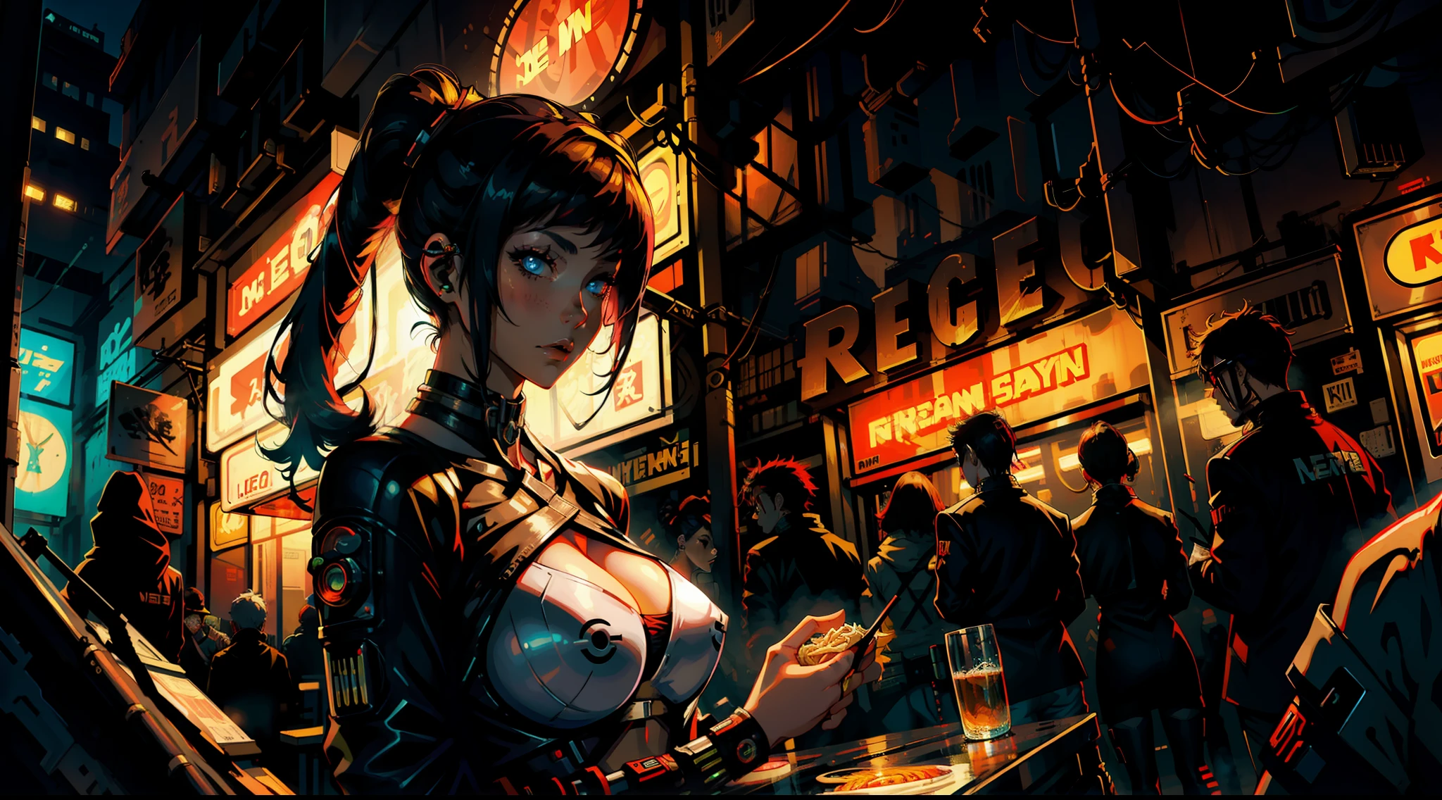 Femme magnifique ( néon cyberpunk ), neon sings, cyberpunk city, ramen shop