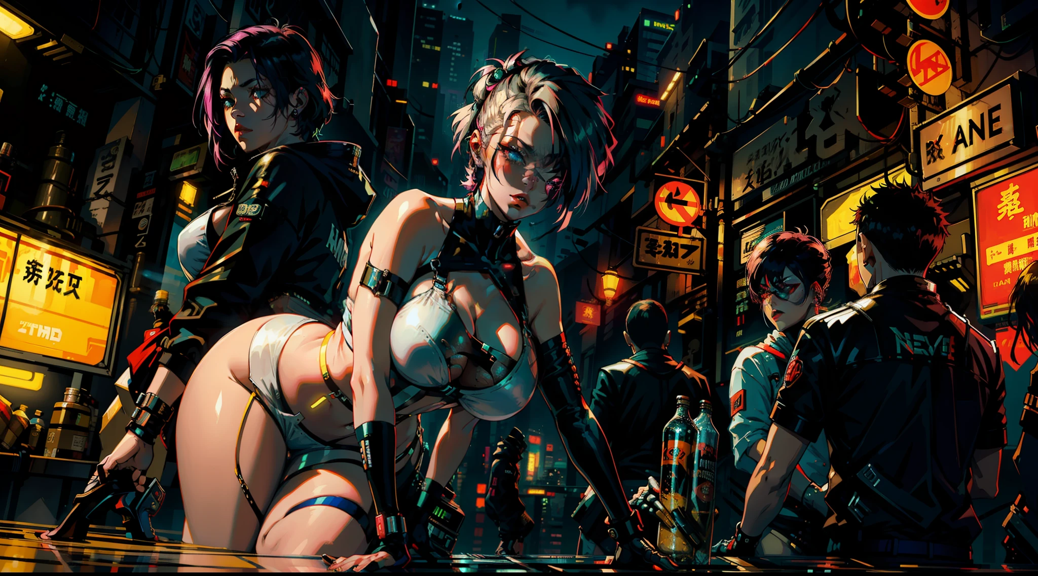 Femme magnifique ( néon cyberpunk ), neon sings, cyberpunk city, ramen shop