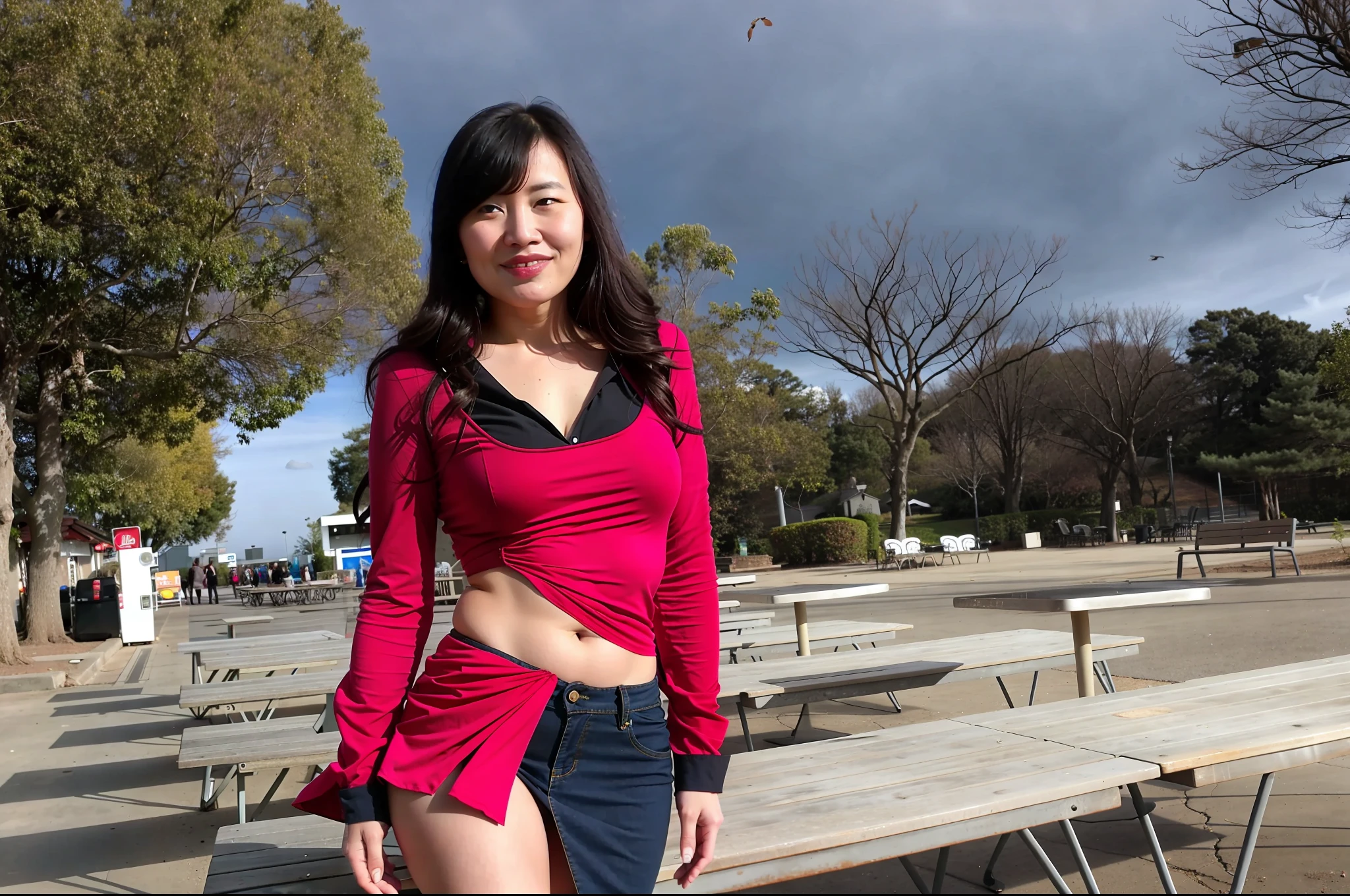 Cheongsam, skinny denim skirt, bra, medium breasts, milf, sexy, crossed long legs, full body, wide hips, golden ratio,
