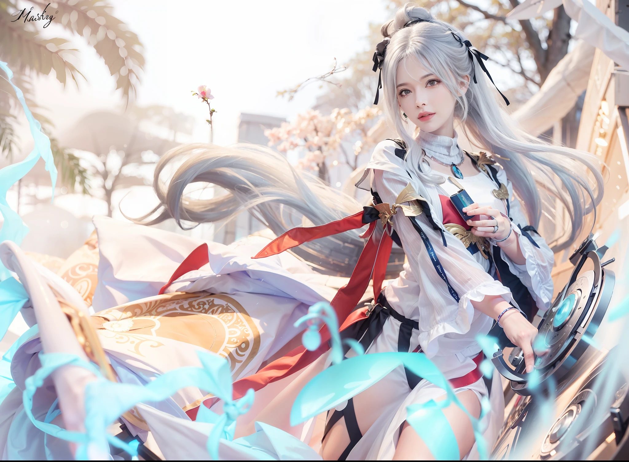 masterpiece, best quality, 1girl portrait, ultra realistic, ray tracing, white hair, 8k,