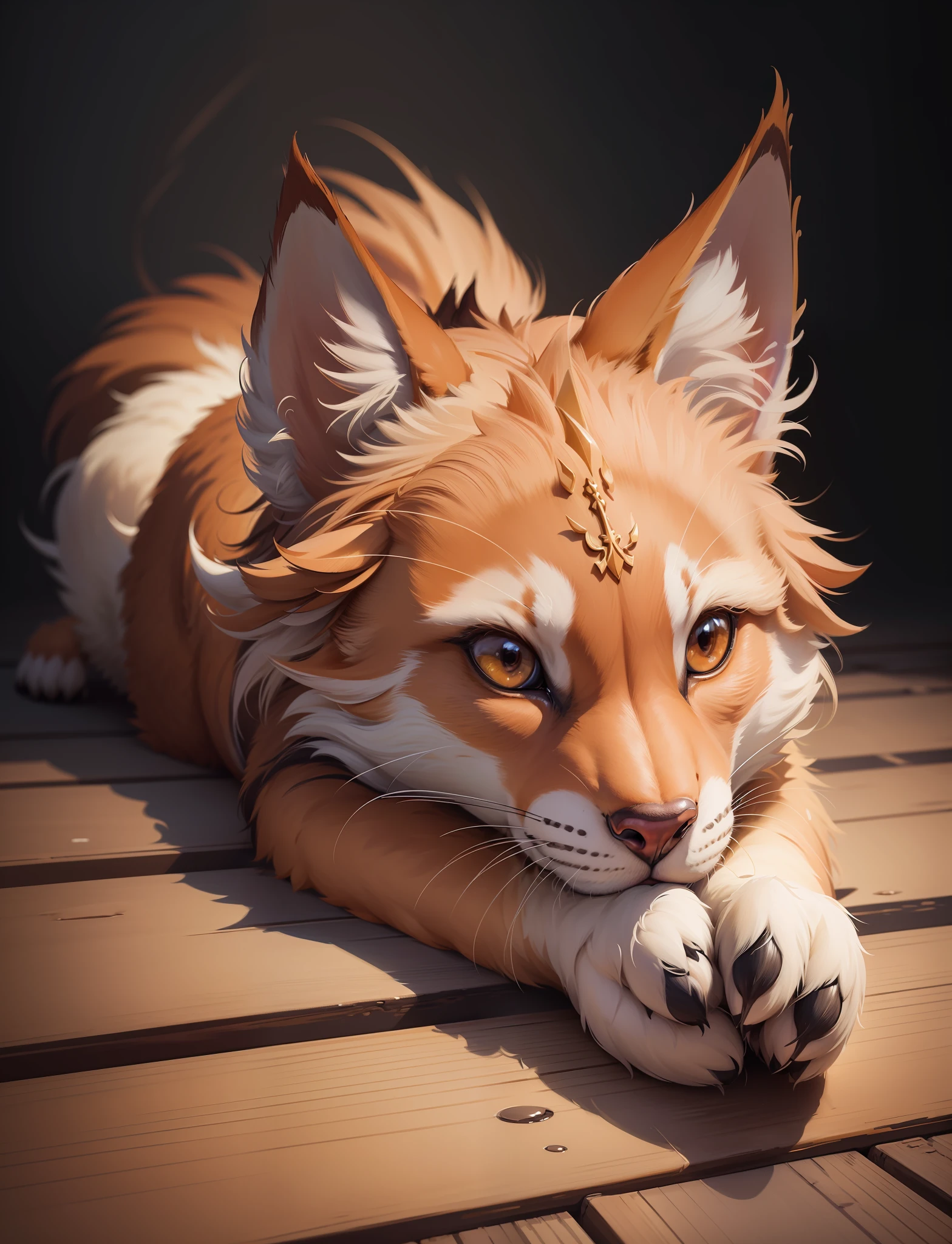 there is a painting of a furry animal laying on the ground, low detailed. digital painting, pov furry art, ultra detail. digital painting, ultradetailed digital painting, very detailed digital painting, detailed digital painting, highly detailed digital painting, furry paw pov art, adorable digital painting, high detail digital painting, dramatic cinematic detailed fur, furry fantasy art, painted in high resolution