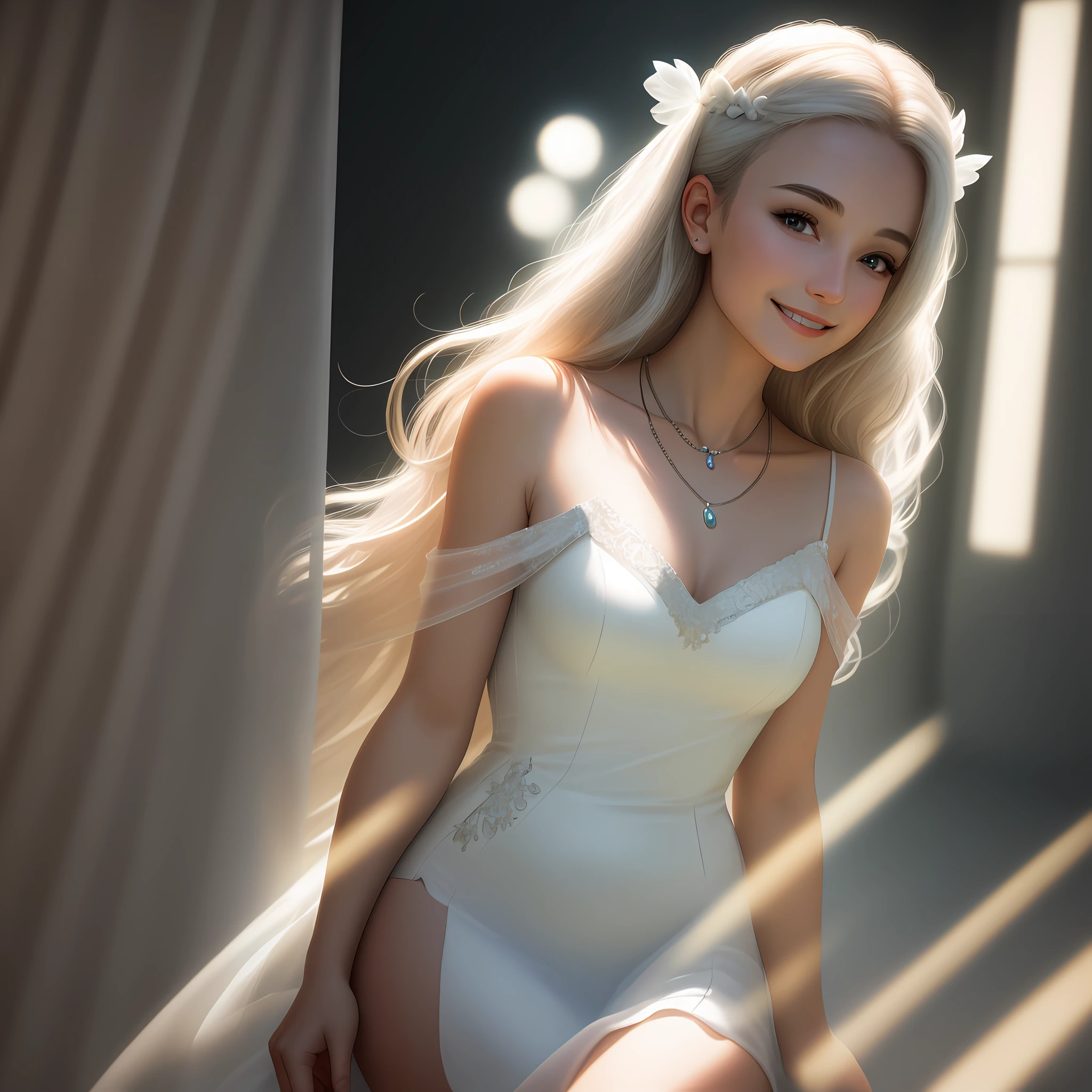Best Quality, Masterpiece, High Resolution, 1Girl, Sexy, Smile, Nude, Clear Porcelain Dress, Hair Accessories, Necklace, Jewelry, Beautiful Face, Physically, Tyndall Effect, Realistic, Shadow Studio, Edge Lighting, Two-Color Lighting, (High Detail Skin: 1.2), 8K UHD, DSLR, Soft Light, High Quality, Volumetric Light, Voyeur, Photo, High Resolution, 4K, 8K, Background Blur,