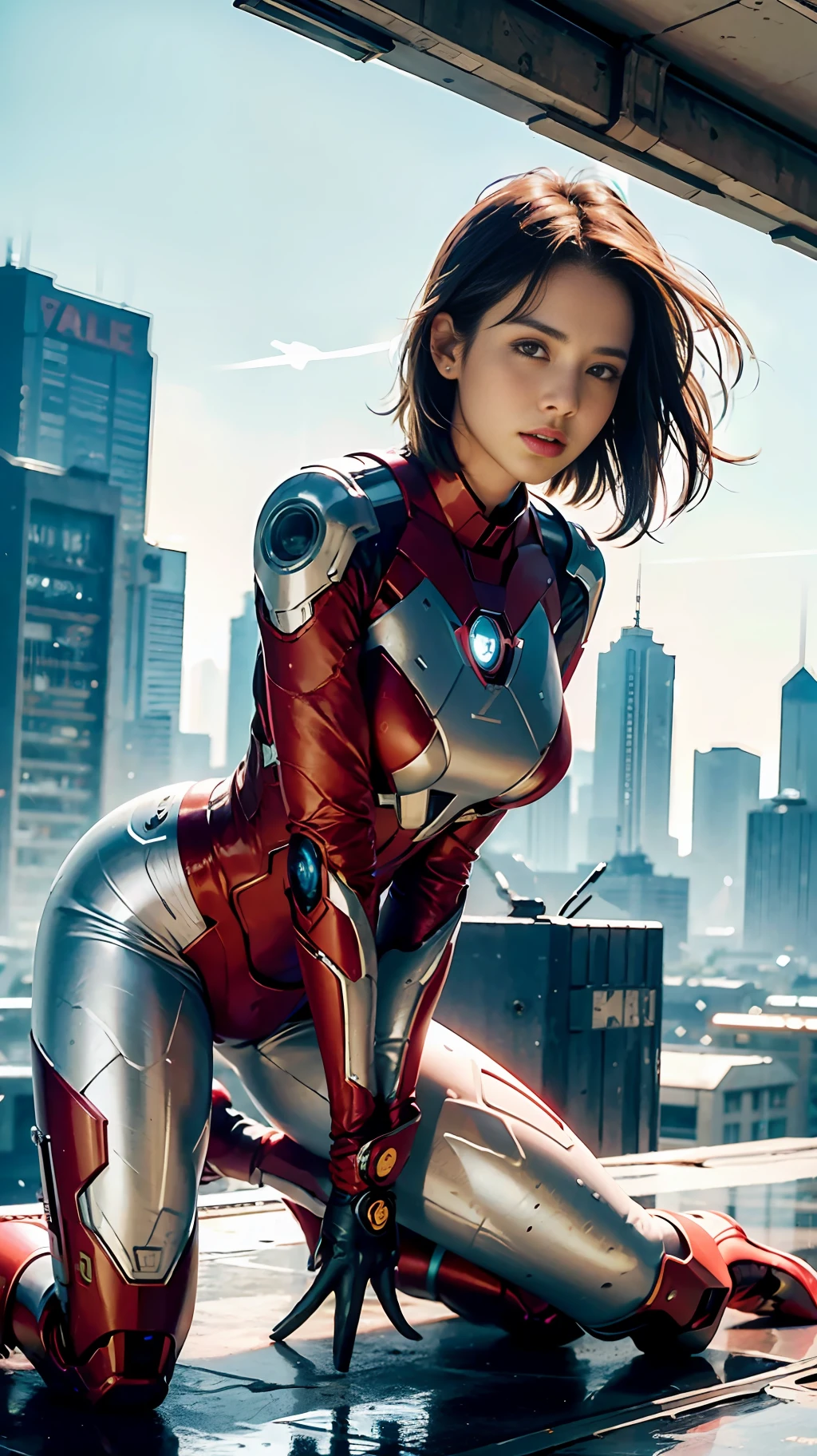 (1girl:1.3), solo, __body-parts__, official art, unified 8k wallpaper, super detailed, beautiful and aesthetic, beautiful, masterpiece, best quality, raw, masterpiece, super fine photo, best quality, super high resolution, photorealistic realism, sunlight, full body portrait, amazing beauty, dynamic pose, delicate face, vibrant eyes, (viewed from the side), she is wearing futuristic Iron Man mech, red and gold color scheme, very detailed abandoned warehouse background, Detailed face, detailed complex busy background, messy, gorgeous, milky white, highly detailed skin, realistic skin details, visible pores, sharp focus, volumetric fog, 8k uhd, DSLR camera, high quality, film grain, fair skin, photo realism, lomography, flying in the air of the futuristic city, seen from below, translucent