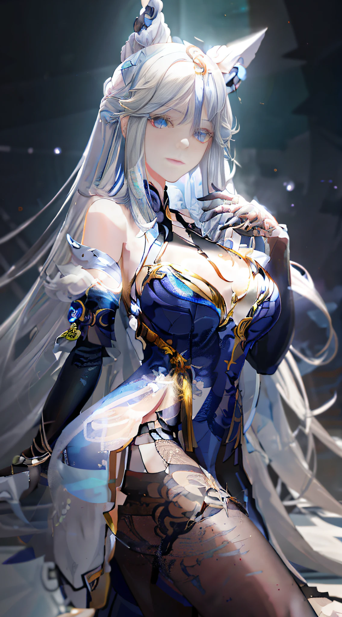 anime girl with white hair and blue dress posing on a blue blanket, white haired deity, extremely detailed artgerm, anime goddess, fanart best artstation, beautiful alluring anime woman, seductive anime girl, smooth anime cg art, detailed digital anime art, advanced digital anime art, 2. 5 d cgi anime fantasy artwork, ig model | artgerm